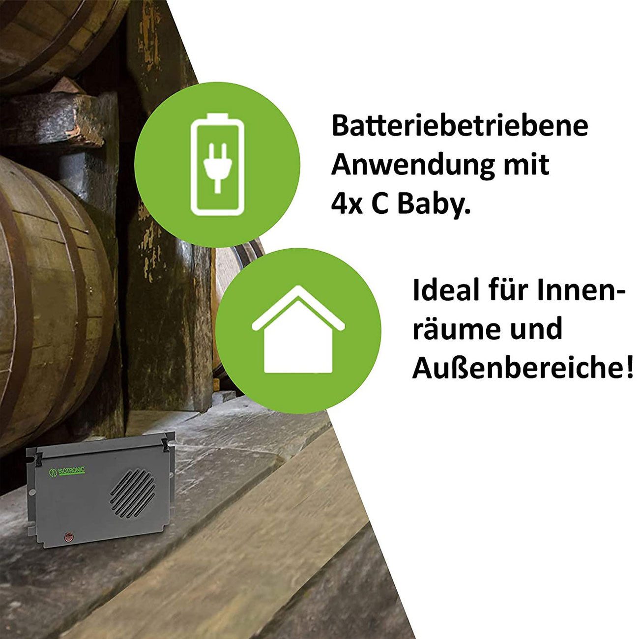ISOTRONIC Ultraschall-Tierabwehr Mobiler Ultraschall Vertreiber, Mäuse & Ratten Abwehr, Batterie, 40m², 1-tlg., 1er/2er-Set, Batterie-Ultraschall-Abwehr gegen M – Bild 5 von 5