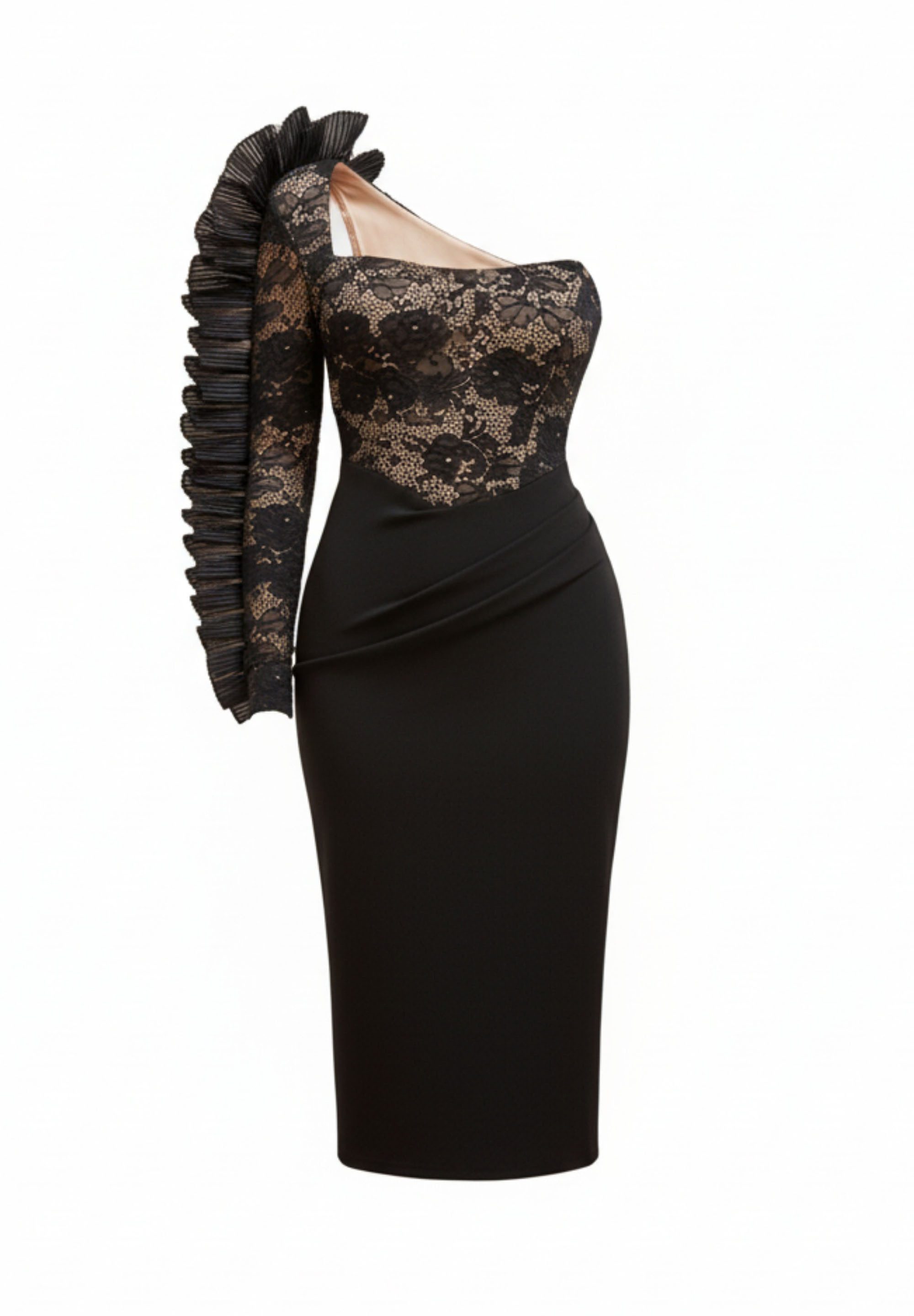 Goddiva Midikleid One Shoulder Organza Fan Detail Lace Bodice Midi Dress Kn günstig online kaufen