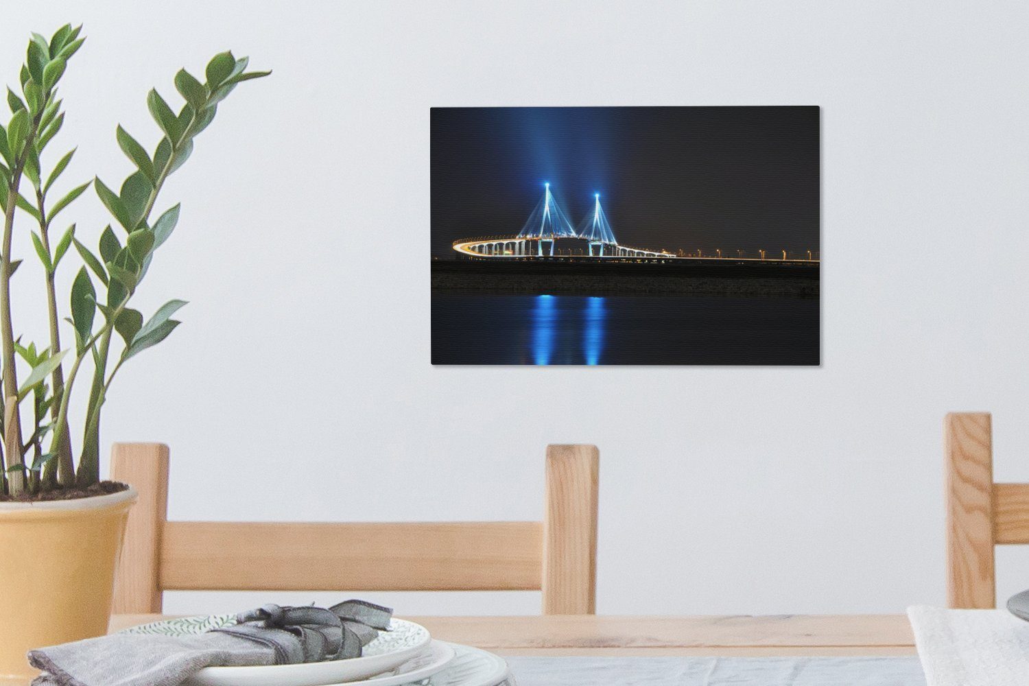 OneMillionCanvasses® Leinwandbild Die berühmte Incheon-Brücke Leinwandbilder, Wanddeko, Südkorea, Wandbild Aufhängefertig, in St), (1 30x20 cm bei Nacht