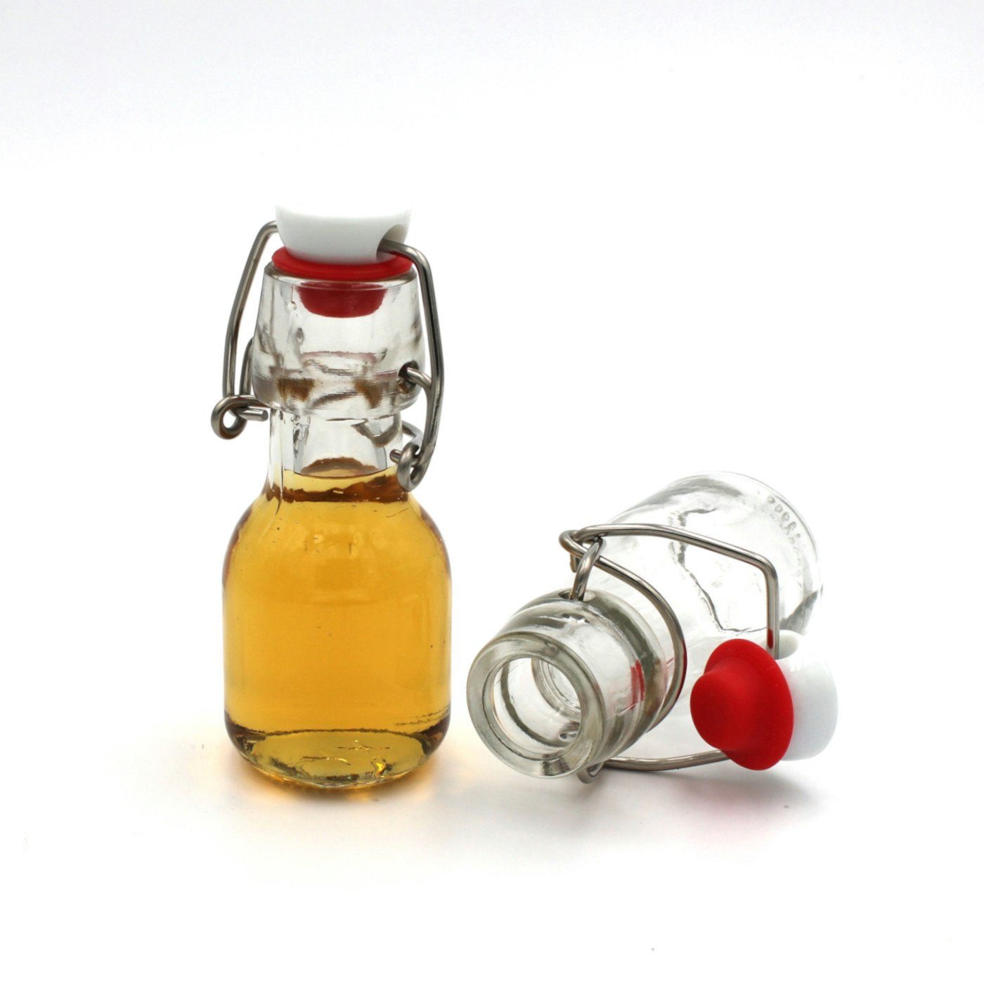 gouveo Trinkflasche Glasflaschen 60 ml mit Bügelverschluss rot - Mini  Bügel-Flasche 0,06 l