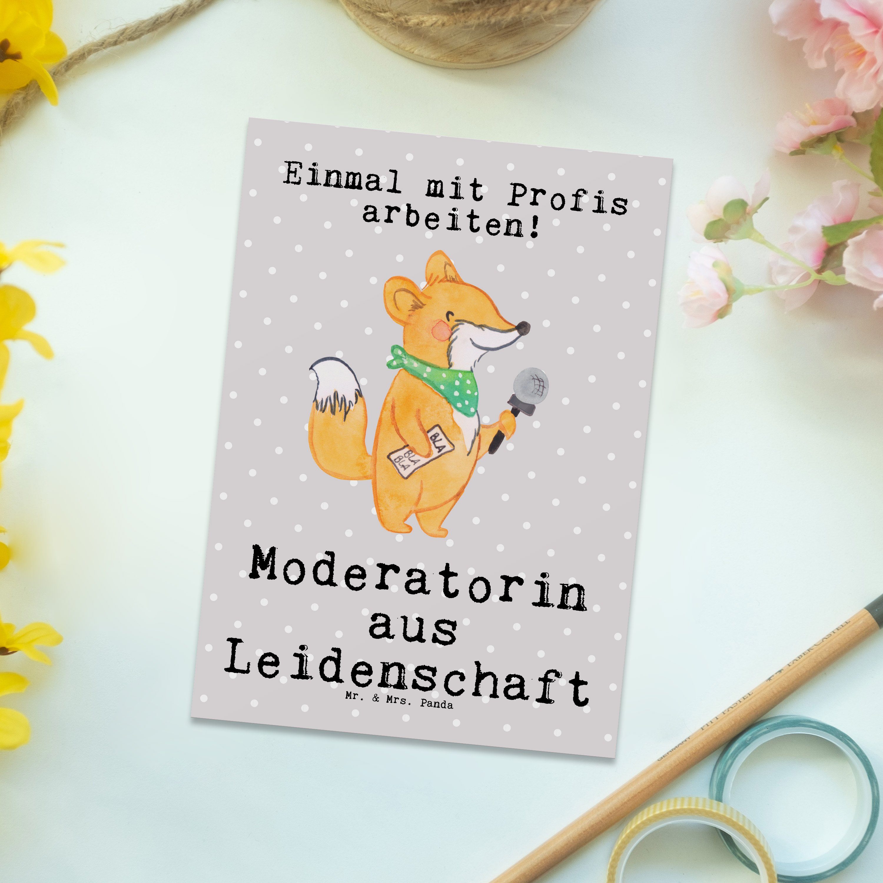 Leidenschaft Mr. - Mrs. & Moderatorin Geschenk, Grau Panda aus Pastell - Postkarte Arbeitskolleg