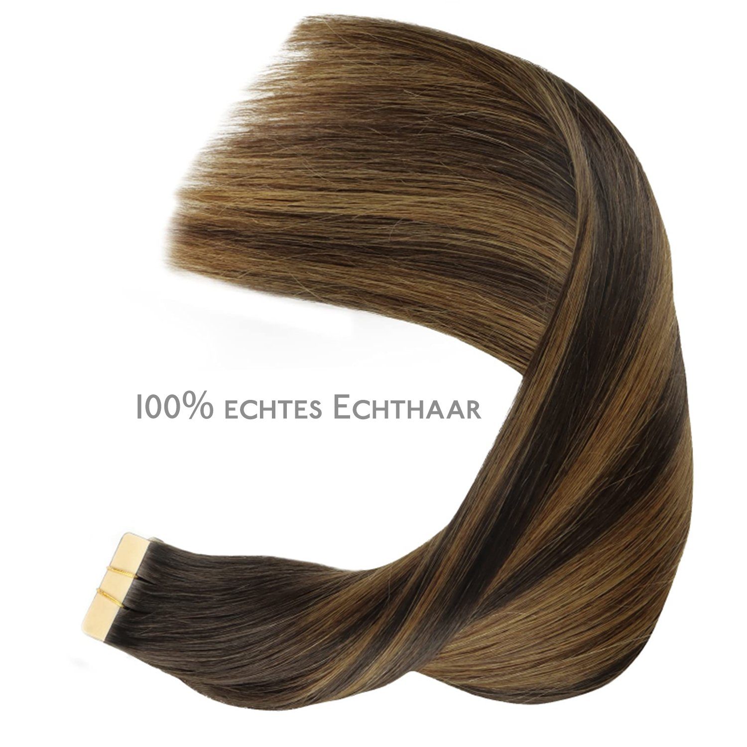 Echthaar-Extension bis Kastanienbraun Ombre Wennalife Tape-in-Haarverlängerung,20Stück Dunkelbraun