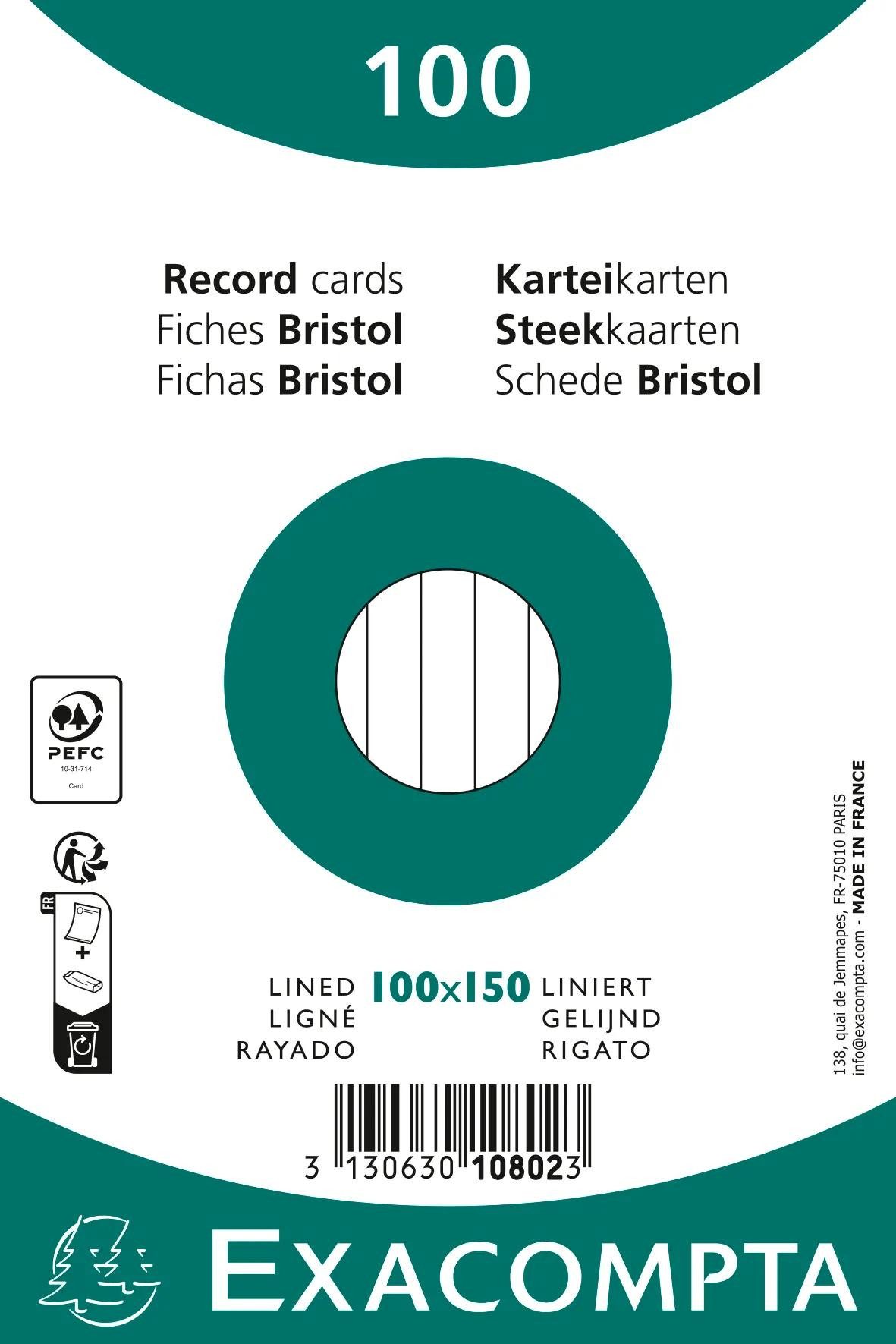 EXACOMPTA 20x Karteikarten 100x150 lin ws 100St - Weiß - 10802X, Karteikarten liniert