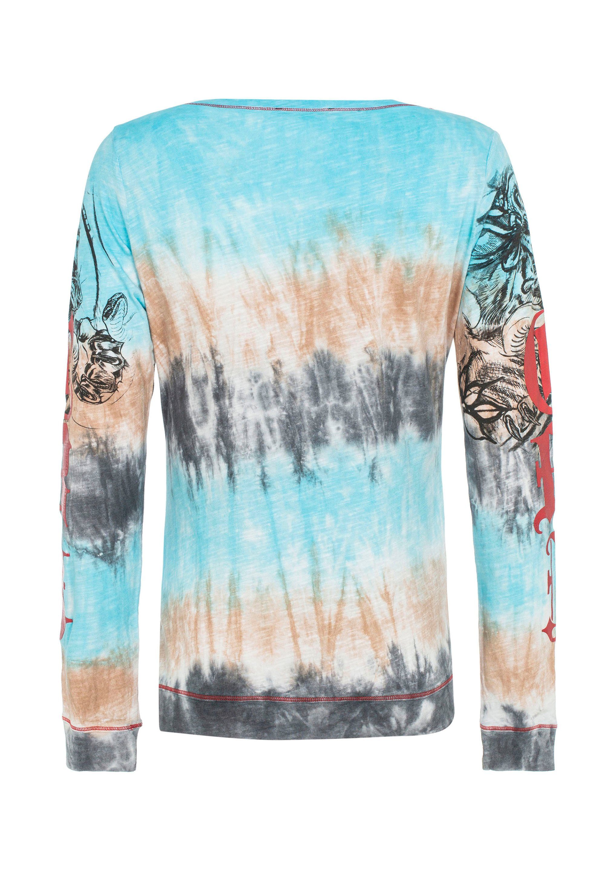 Cipo & Baxx Langarmshirt coolem Markenprint mit blau-mehrfarbig