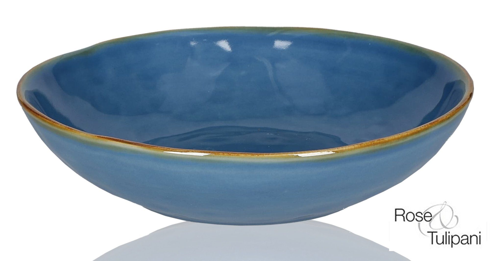 Rose & Tulpani Суповая тарелка Суповая тарелка Тарелки tief 21cm Паста тарелка Suppenschale Blue Avio, (1 St), Handgefertigt, Spülmaschinenfest, Mikrowellenfest, Backofengeeignet