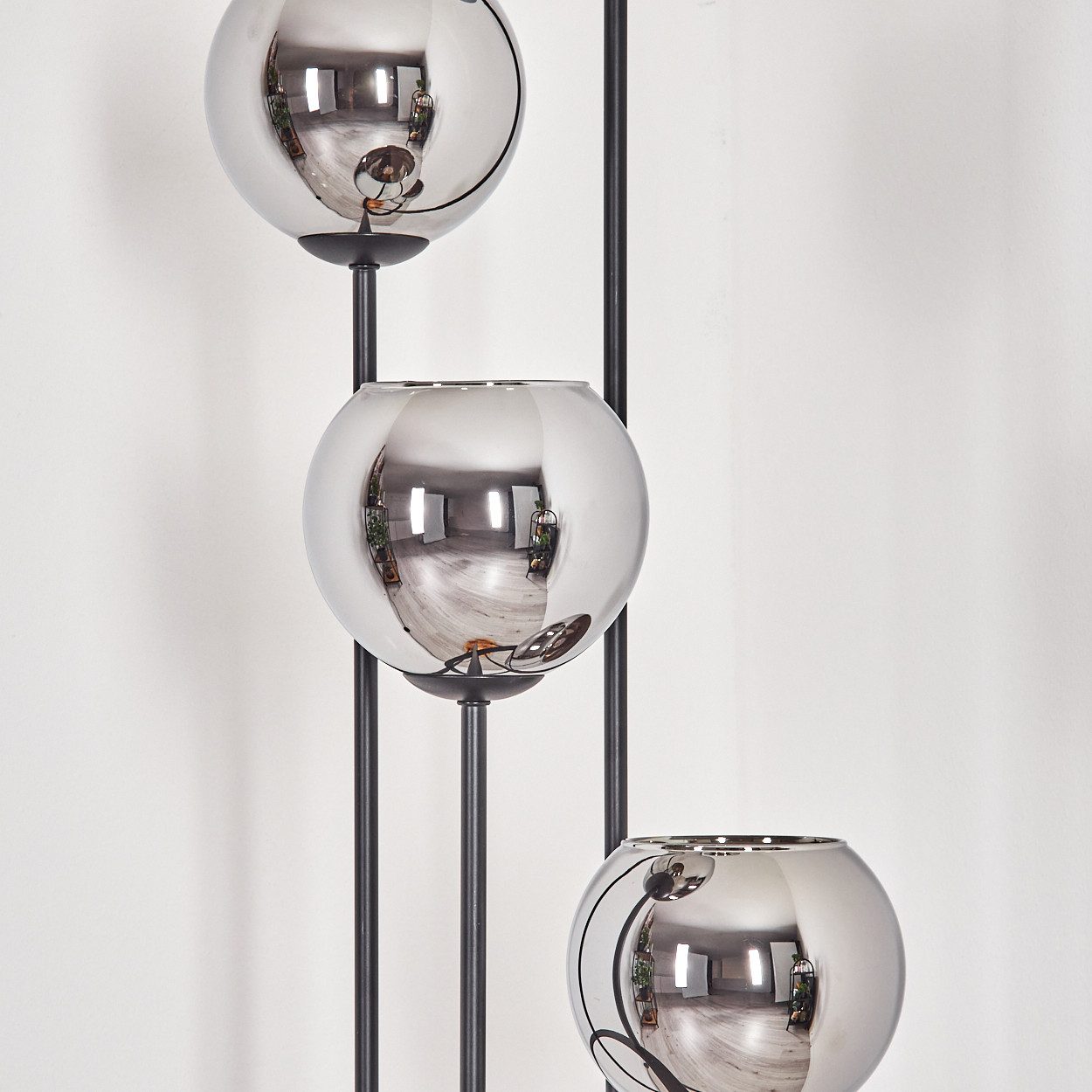 hofstein Stehlampe Stehlampe aus Metall/Holz/Glas in Schwarz/Natur/Chrom-/Rauchfarben, ohne Leuchtmittel, Stehleuchte im Retro-Design m. Glasschirmen (15cm), Fußschalter, E14