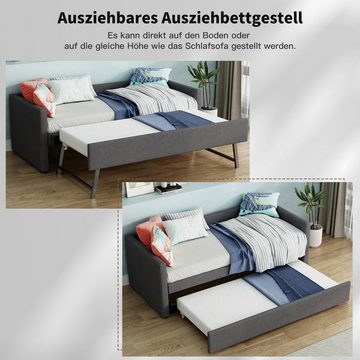 SOFTWEARY Schlafsofa mit Lattenrost und Gästebett, 90x200 cm, Einzelbett, Leinen