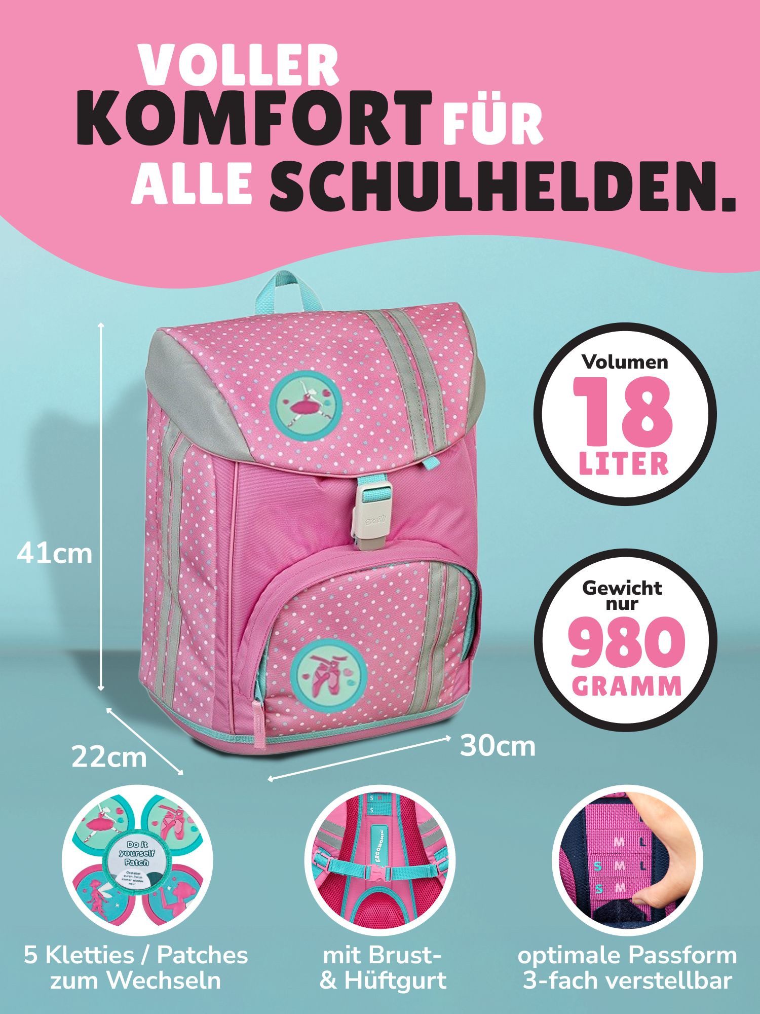 Scooli Schulrucksack rosa Schulranzen mit Motiv Kletties Ballerina, Fairy Fee, ab 1. Klasse (Spar-Set, 10-tlg., inkl. Federmäppchen, Sporttasche und Schultüte Schmetterlinge), höhenverstellbar, mit Brust- & Hüftgurt, 980 Gramm leicht