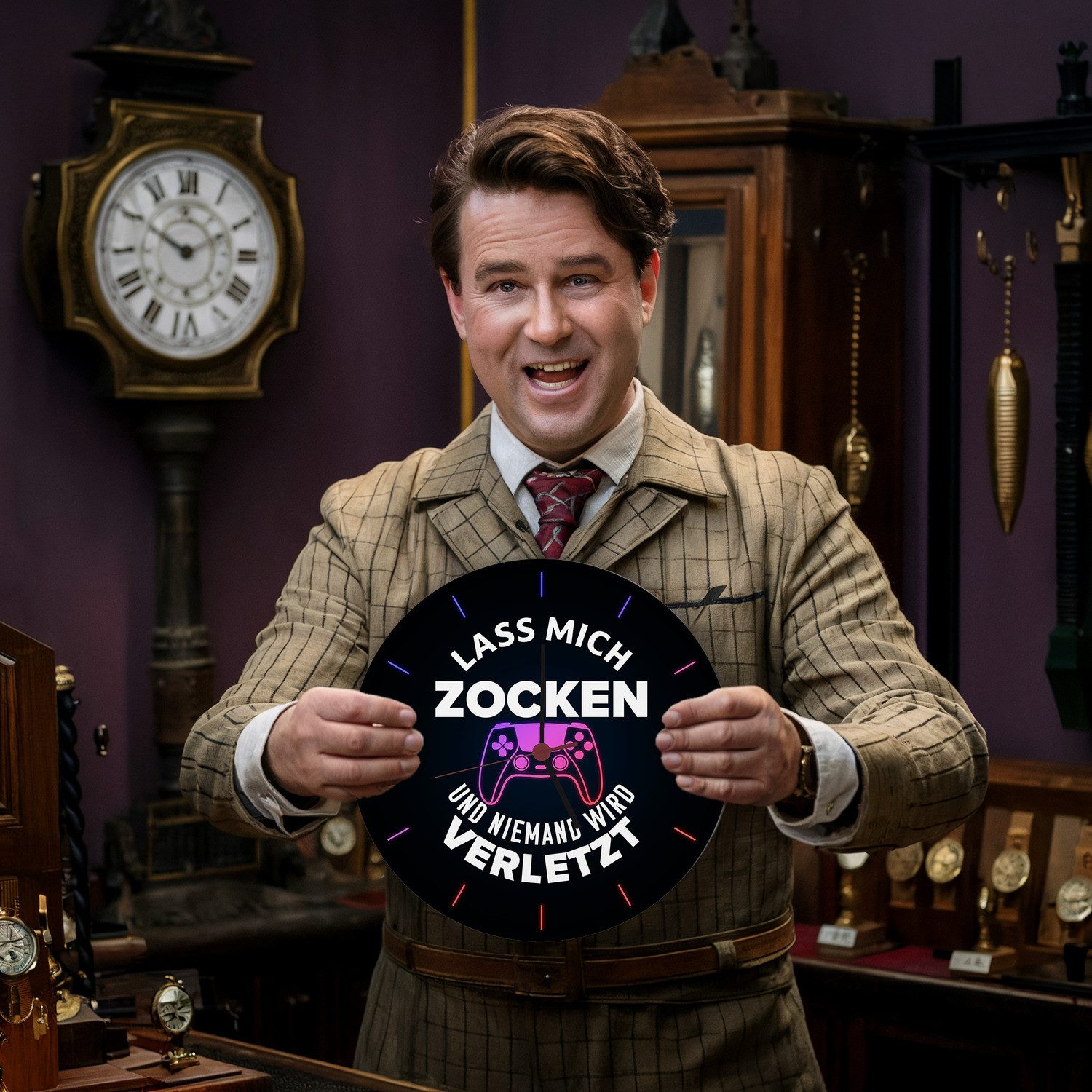 speecheese Wanduhr Lass mich zocken und niemand wird verletzt Wanduhr aus A günstig online kaufen