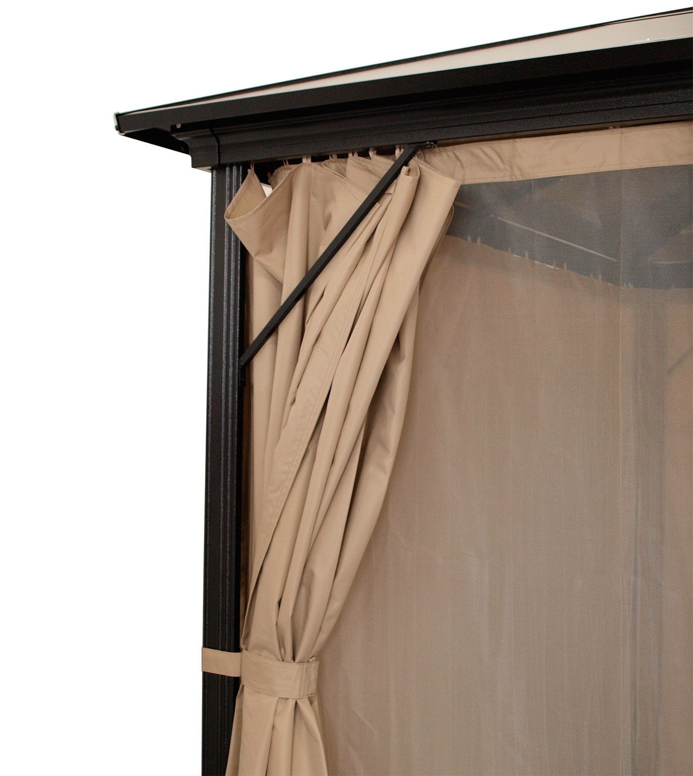 DEGAMO Pavillon MONTREAL, mit 4 Seitenteilen, (inkl. Seitenteile und inkl. Moskitonetzen), 300x300cm, Alu schwarz, Dach Polycarbonat