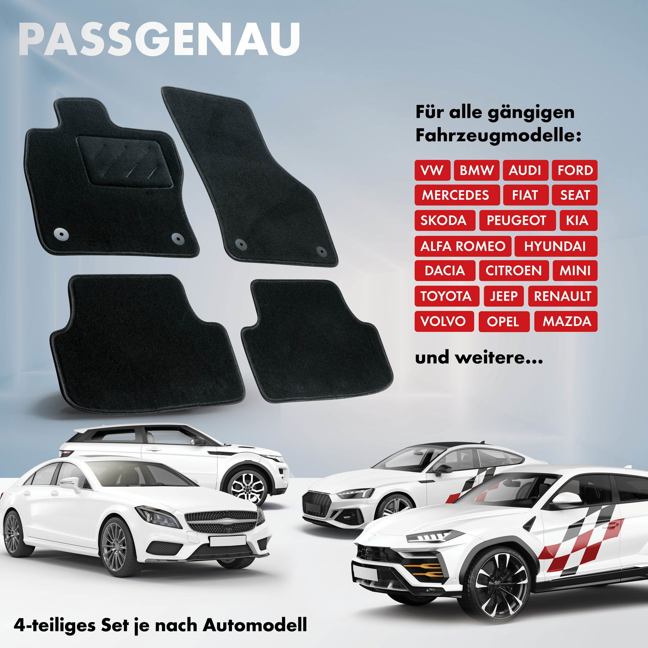 WALSER Auto-Fußmatten Fußmatten für VW Touran 02/2003-2006, 5-Sitzer (4 St), für VW TOURAN (1T1, 1T2) VW TOURAN (1T1, 1T2), YB 02/2003-05/2010, TOURAN 02/2003-01/2011