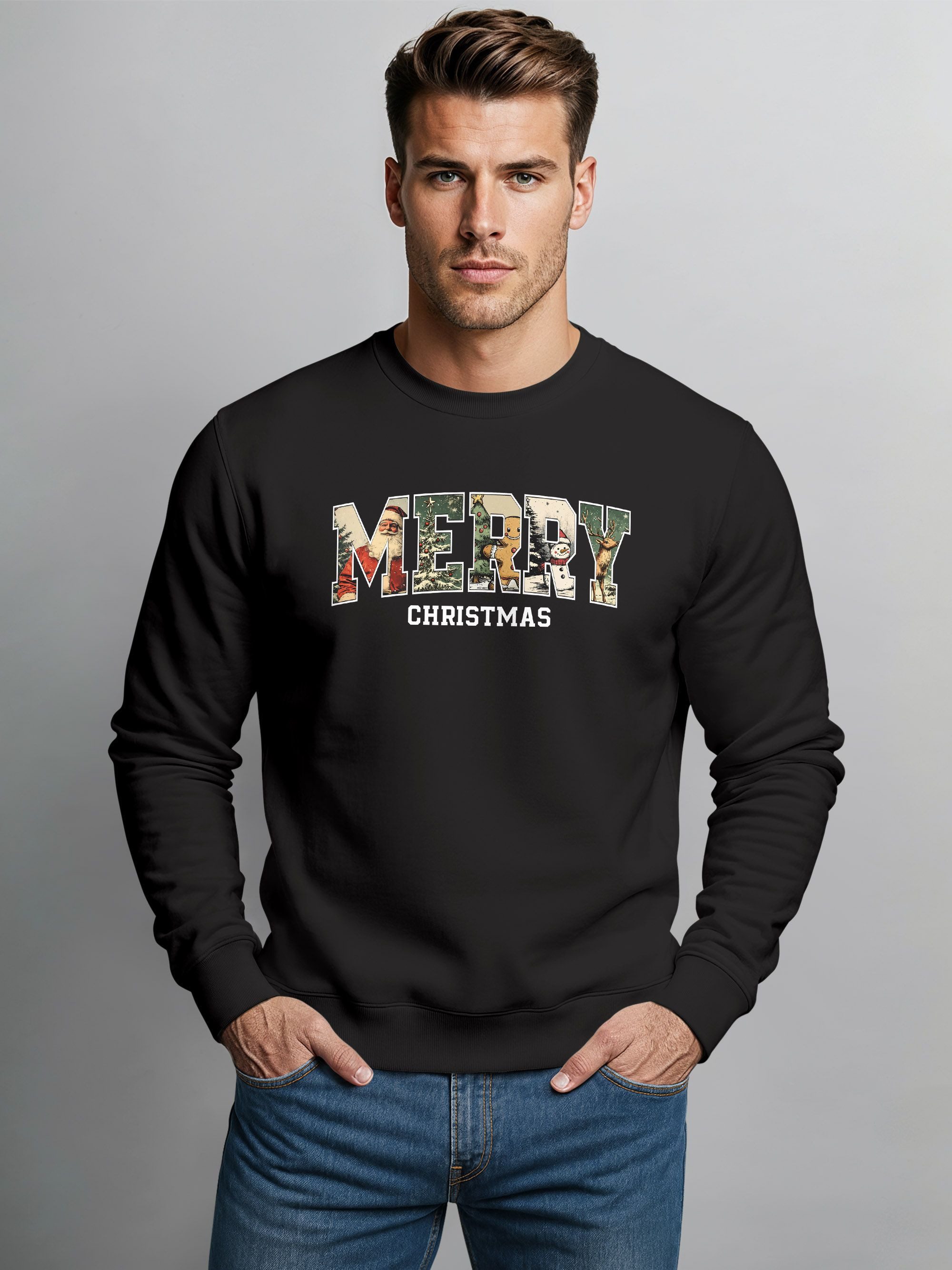 Neverless Sweatshirt Sweatshirt Herren Merry Christmas Weihnachstpullover College Style