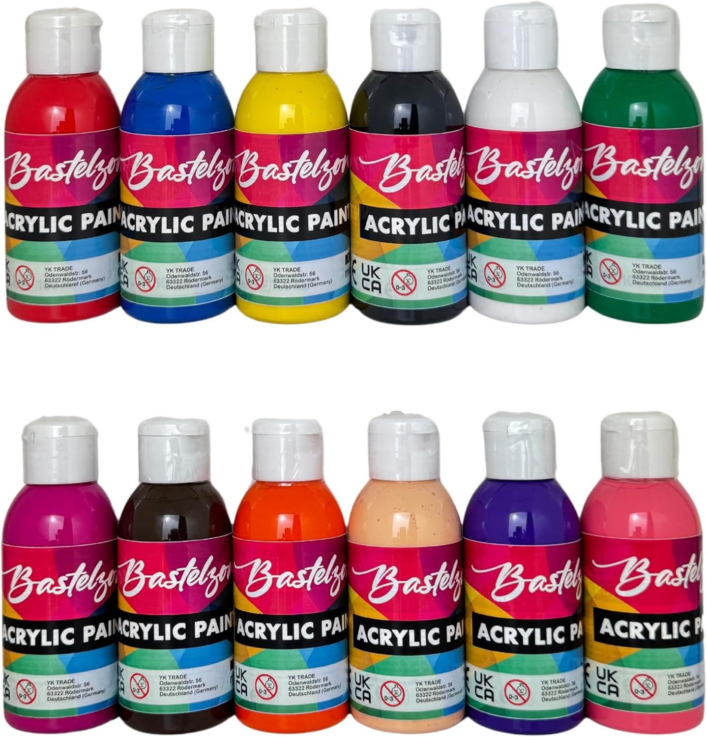 Greenpoint Acrylfarbe Acrylfarben Set 12x100 ml hochpigmentiert starke Deckkraft, 12 Farben je 100 ml, hochpigmentiert, starke Deckkraft, wasserbasiert