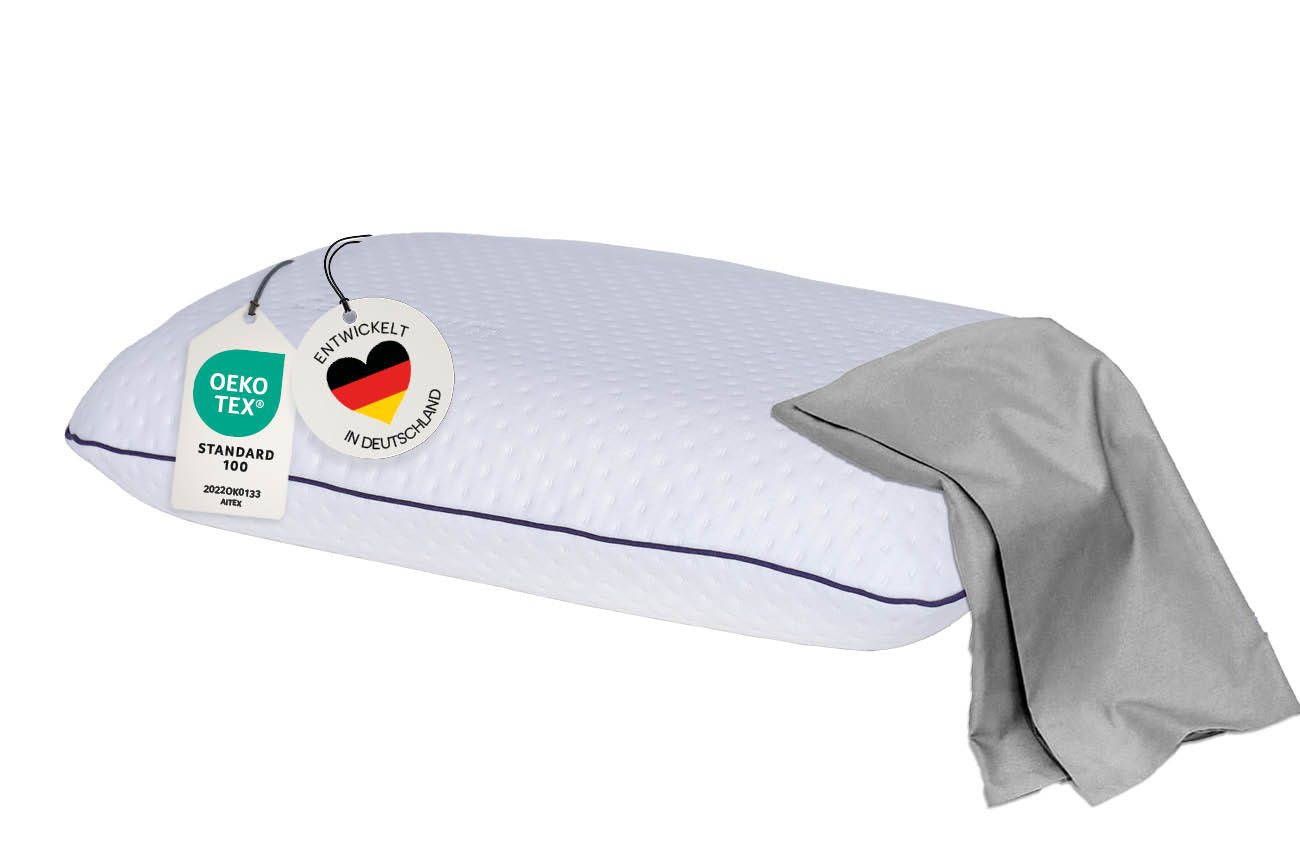 casimum Nackenstützkissen ergonomisches Reisekissen SUPER TRAVEL, Nackenkissen aus Memory Schaum, Füllung: Memory Foam (Memory Schaum), Bezug: Grau, Rückenschläfer, Seitenschläfer, stützend und bequem für unterwegs, 40x25x10cm mit grauem Bezug