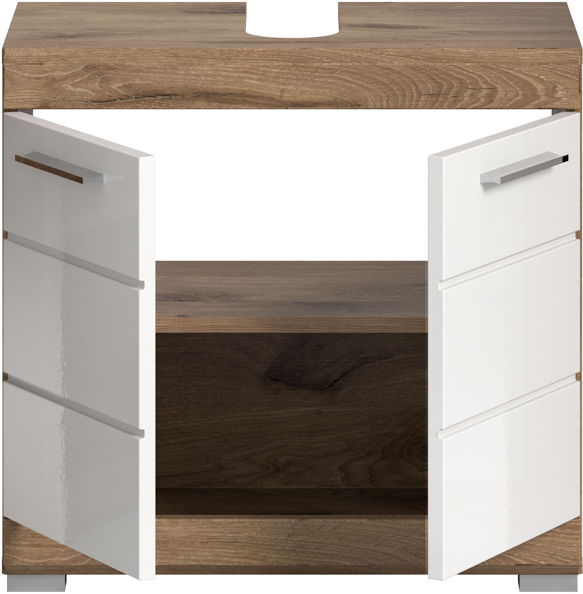 welltime Waschbeckenunterschrank SIENA, Breite 60cm, mit 2 Türen oder 2 Schubkästen, MDF-Front (1-St., TOPSELLER!, mit Siphonausschnitt 10x25 cm) in verschieden – Bild 5 von 5