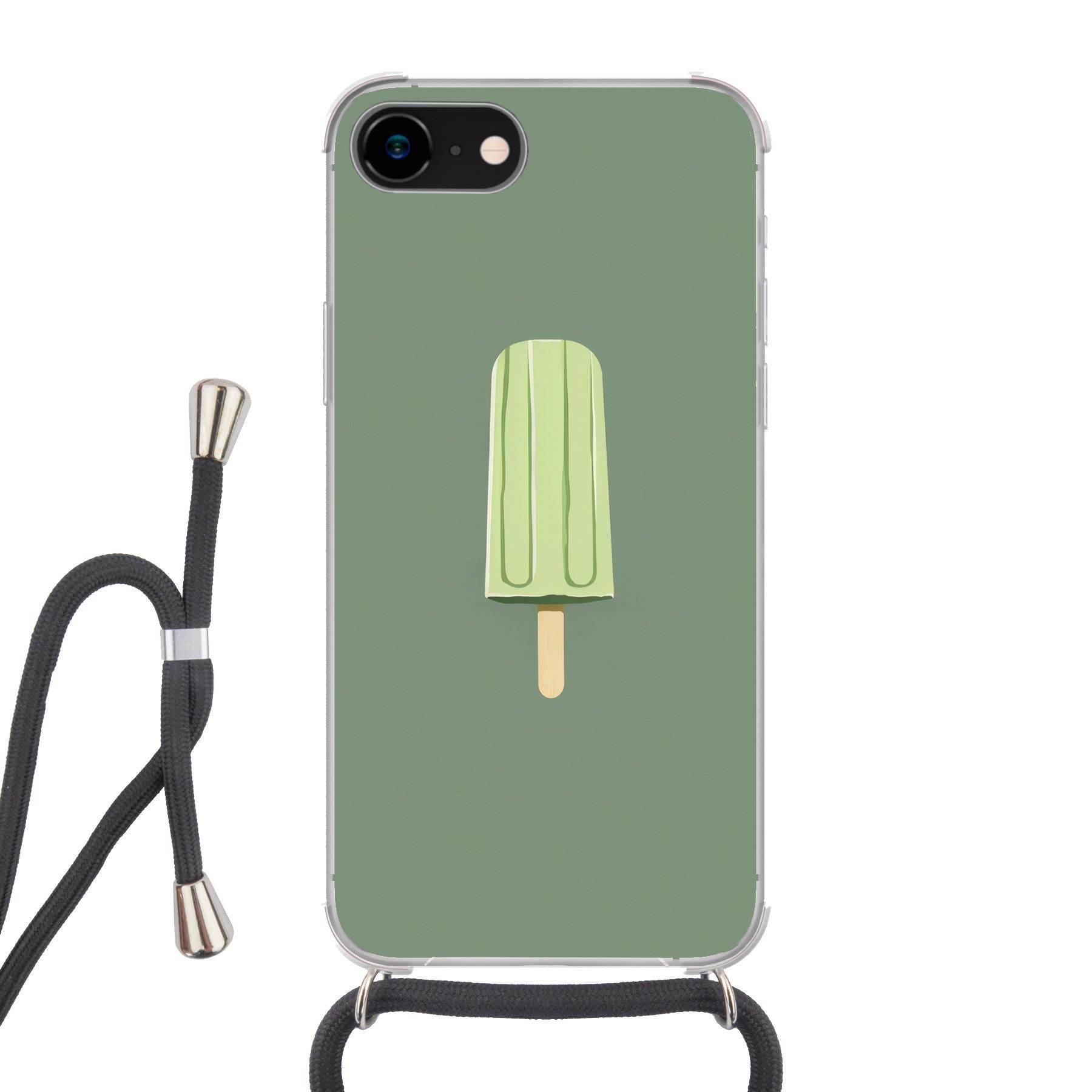MuchoWow Handyhülle für Apple iPhone 7 Grün - Wassereis - Stock - Illustration, Tragbare Handyhüllen mit Kette zum umhängen, Handykette Handyband