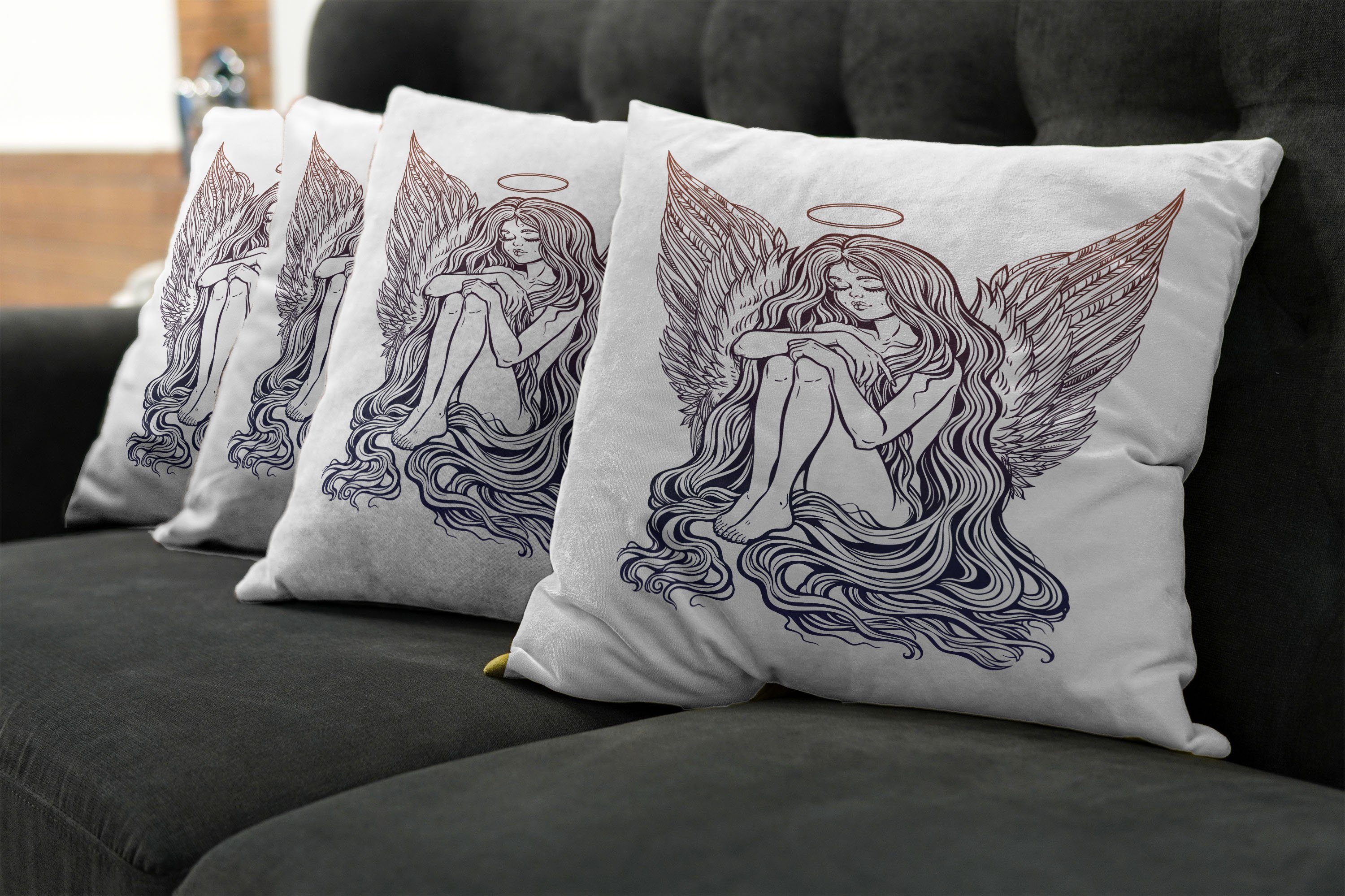 Haar und Doppelseitiger Kissenbezüge (4 Accent Wings angel Langes Mädchen Halo Stück), Digitaldruck, Modern Abakuhaus