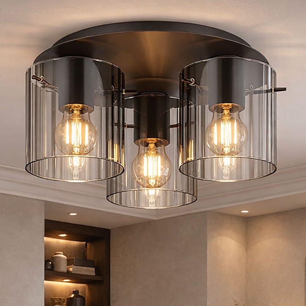 GLOBO LIGHTING LED Deckenleuchte, Leuchtmittel inklusive, Warmweiß, Deckenlampe Deckenleuchte Wohnzimmerlampe Rauchglas LED D 37 cm