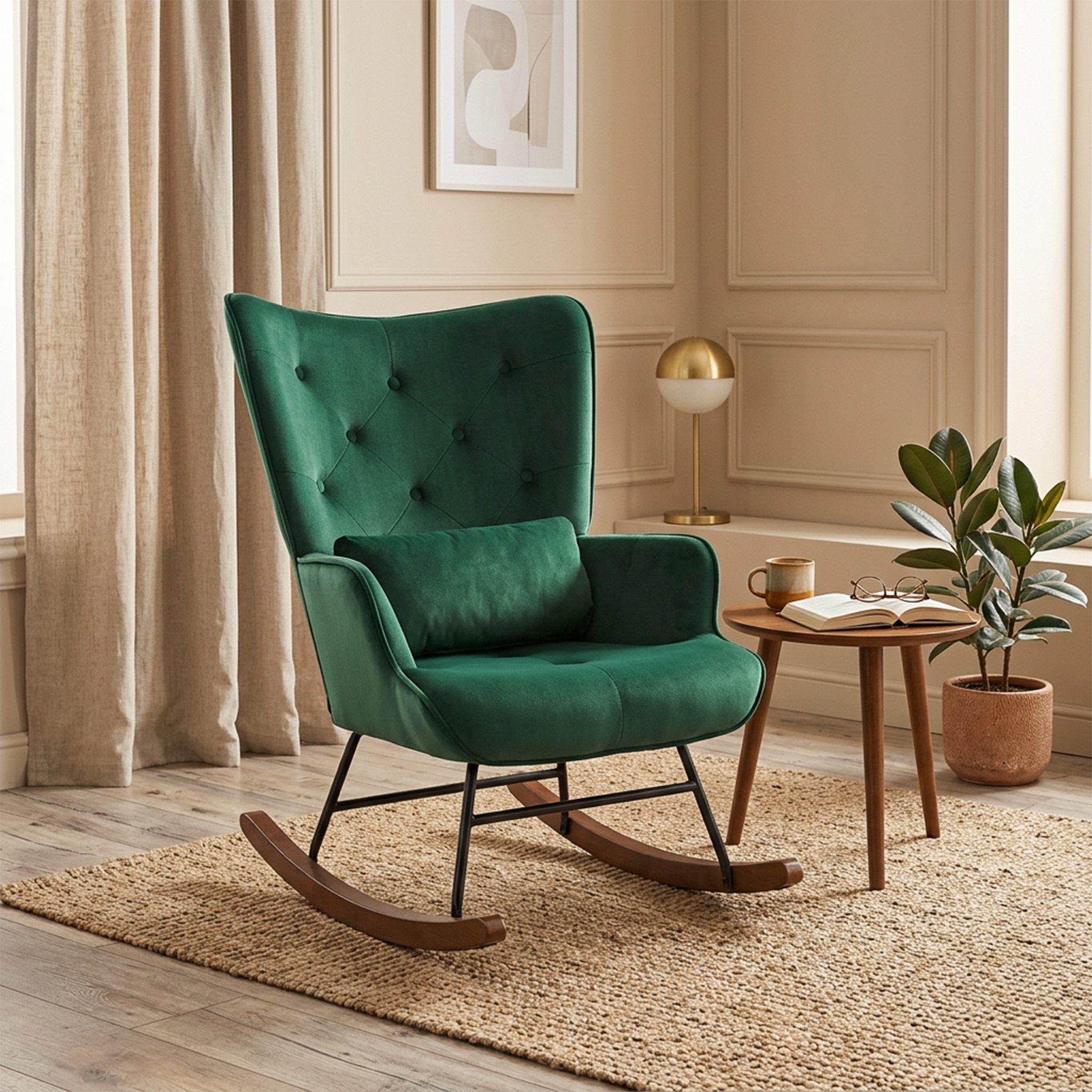 HomeMiYN Schaukelstuhl HOMEMiYN Schaukelstuhl Wohnzimmer mit Metallgestell und Holzsockel, Aus holz