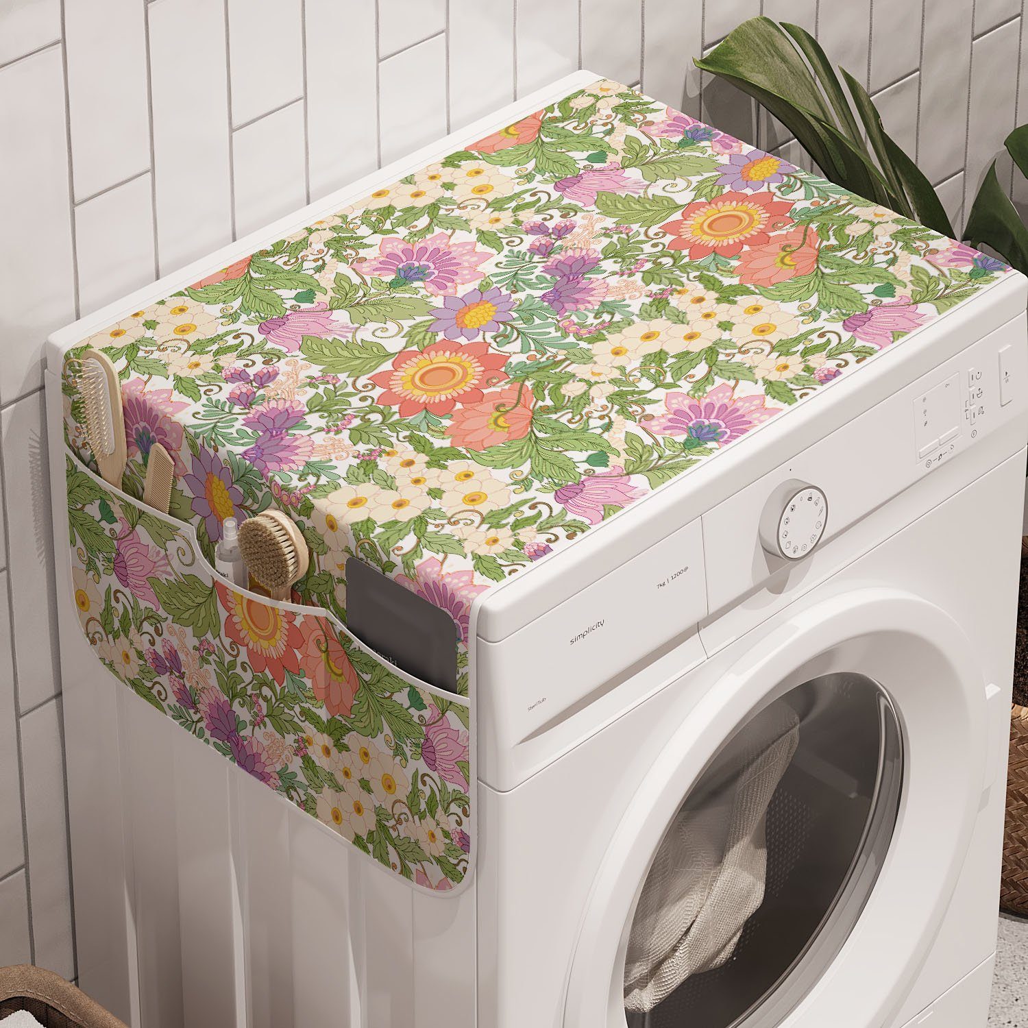 Abakuhaus Badorganizer Anti-Rutsch-Stoffabdeckung für Waschmaschine und Trockner, Blumen Zipfel Petals Blumen-Motiv