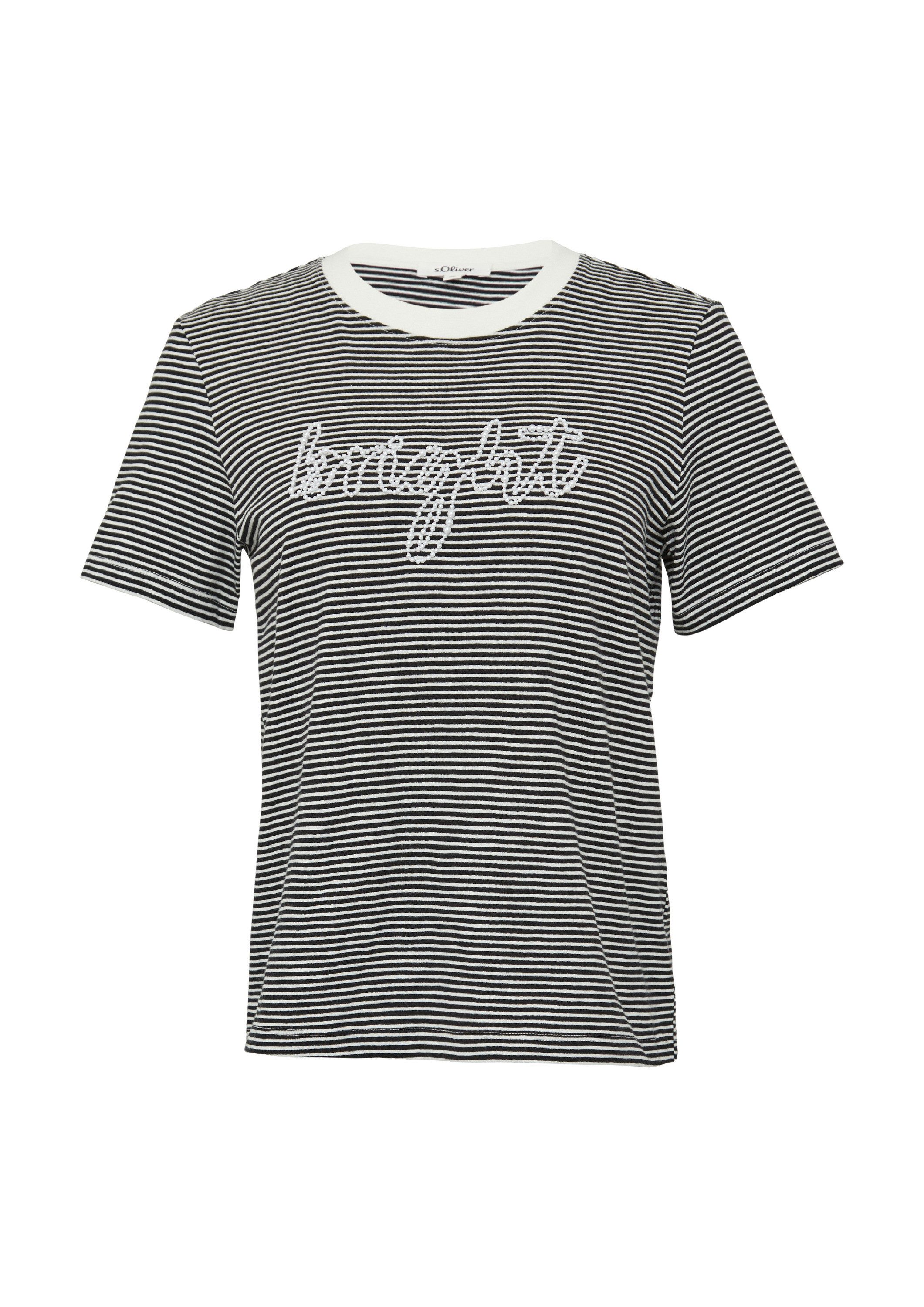 s.Oliver Kurzarmshirt T-Shirt Streifenshirt mit Schmuckperlen günstig online kaufen