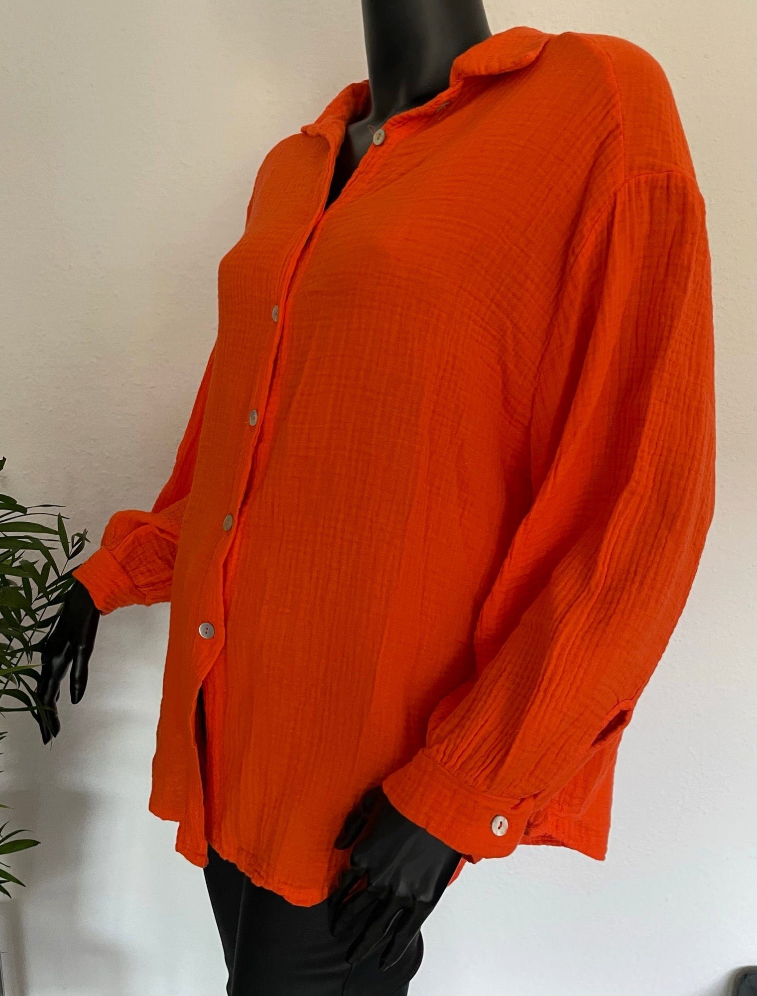 online orange TrendFashion kurz Musselin Langarmbluse Bluse