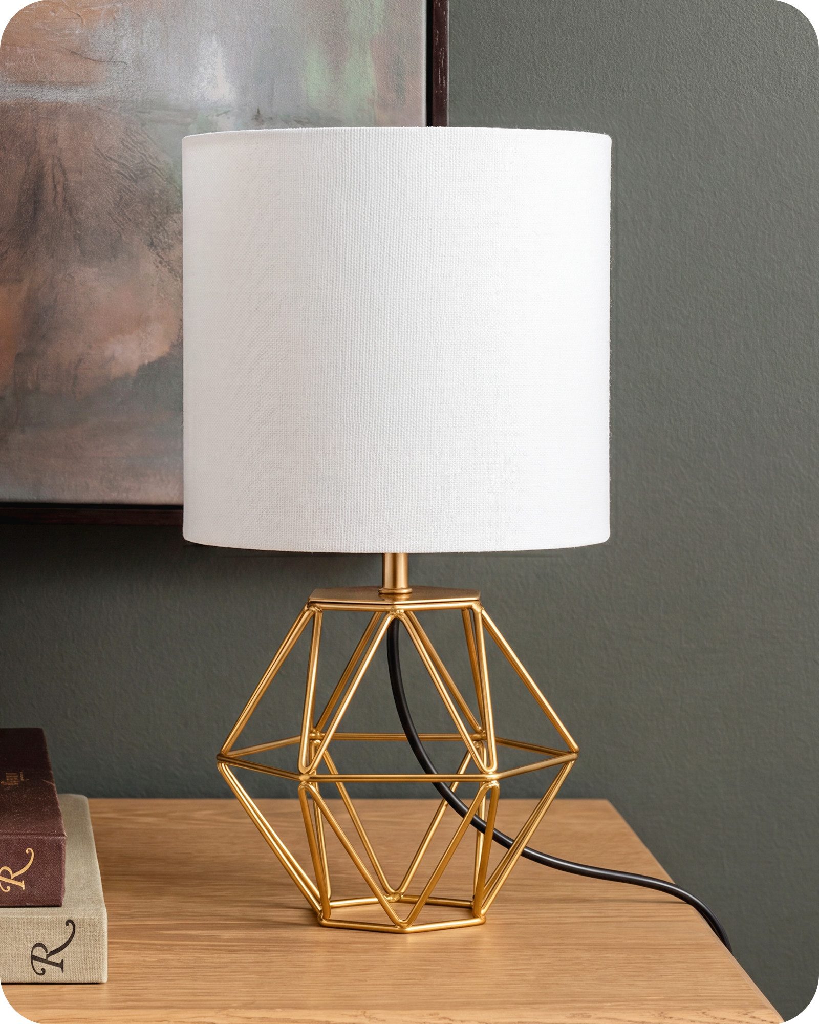 EDISHINE Nachttischlampe Moderne Tischlampe Industrial, LED wechselbar, 2700 K Warmweiß, Vintage Tischleuchte mit goldenem Fuß und E14 Leuchtmittel