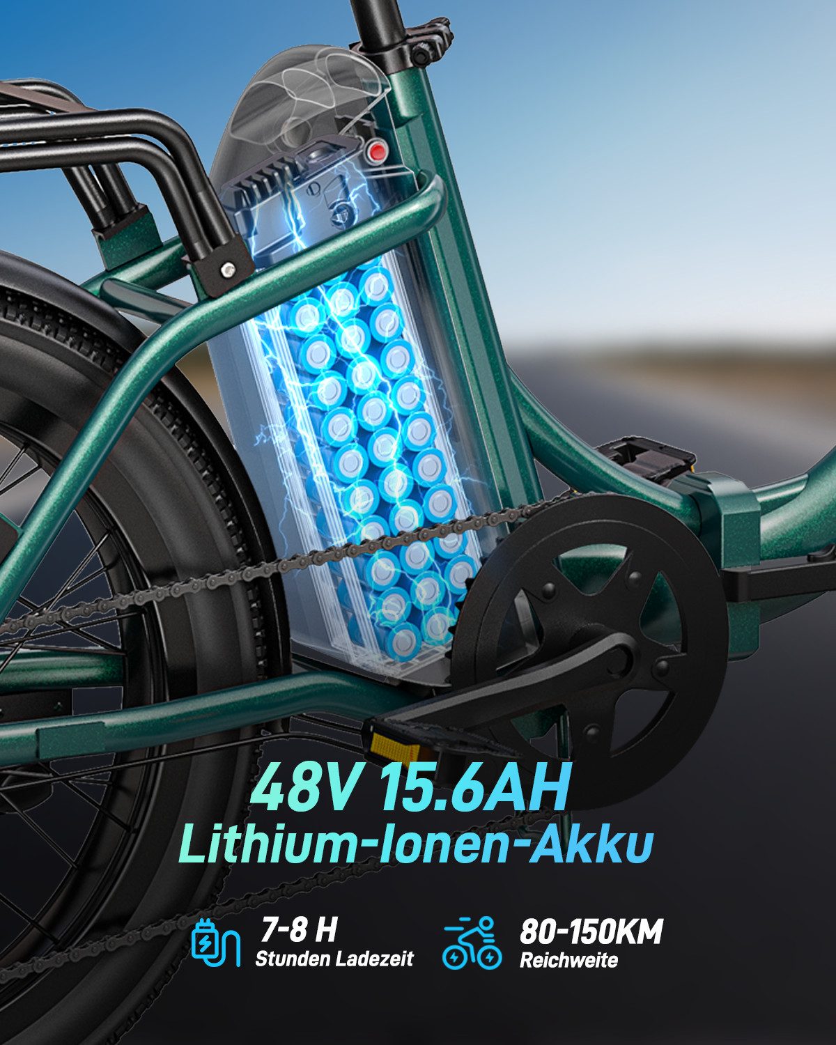 DYU E-Bike E-Bike Klapprad 20*3.0 Elektrofahrrad 80-150khm für Damen und Herren, 7 Gang, Heckmotor, 748,8 Wh