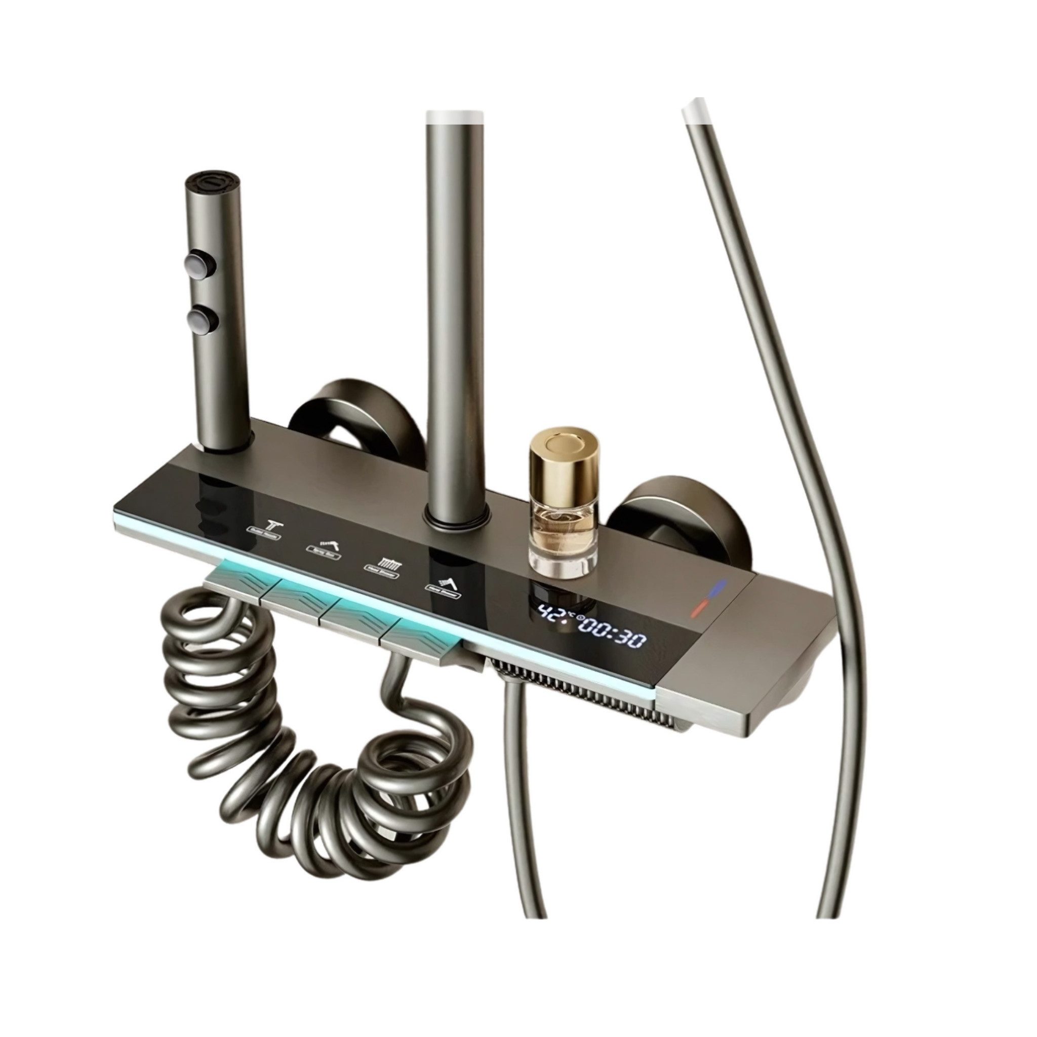 LuxaSteel Duscharmatur Duschsystem mit LED Display & Thermostat – Regendusche Set (Komplettset, Komplett-Set) Mit Wasseerfallauslass, zwei Handbrausen, LED-Beleuchtung & Display