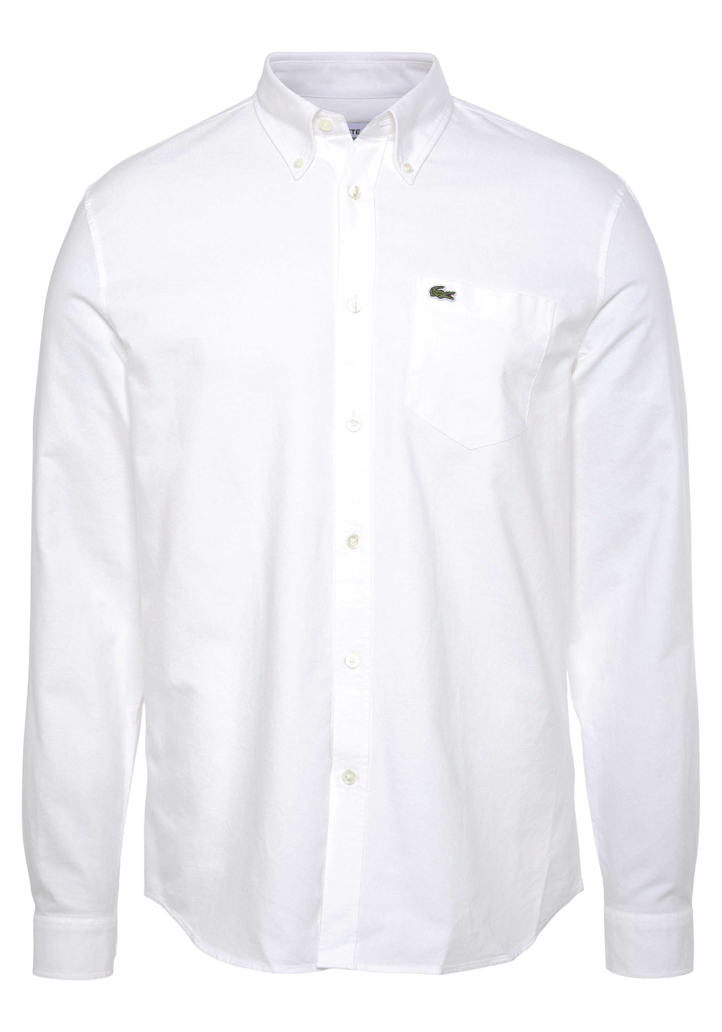 Lacoste Langarmhemd mit Logo OBERHEMDEN Krokodil WHITE Brusttasche der auf