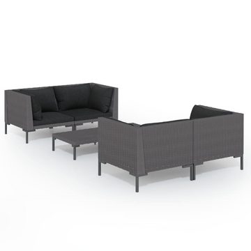vidaXL 4-Sitzer 5-tlg. Garten-Lounge-Set mit Kissen Poly Rattan Dunkelgrau