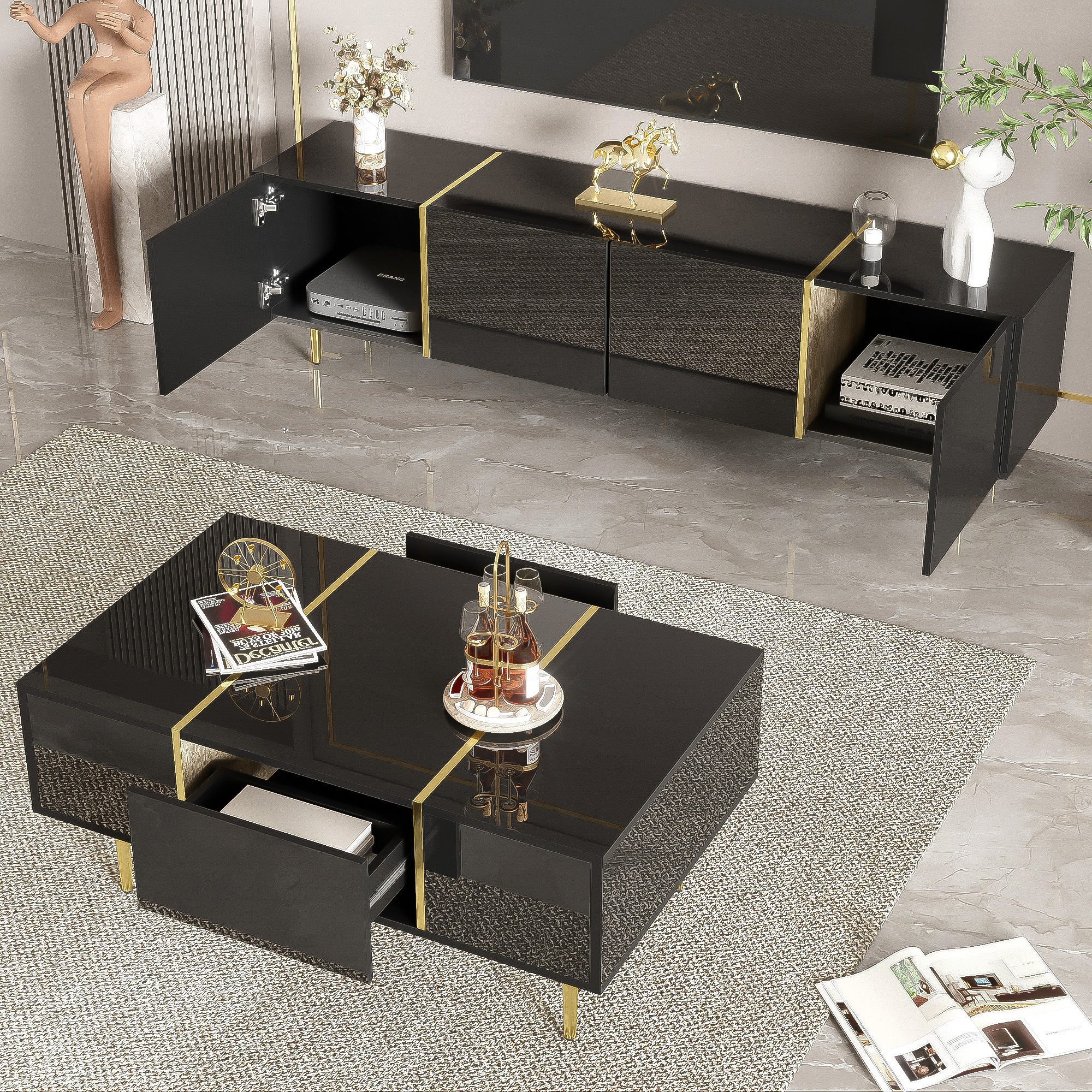 Gotagee Wohnzimmer-Set TV-Schrank und Couchtisch Set günstig online kaufen
