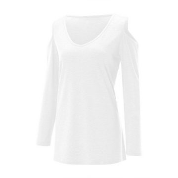 ZWY 2-in-1-Shirt Damen Casual Cold Shoulder Shirt V-Ausschnitt Langarm Bluse Tops