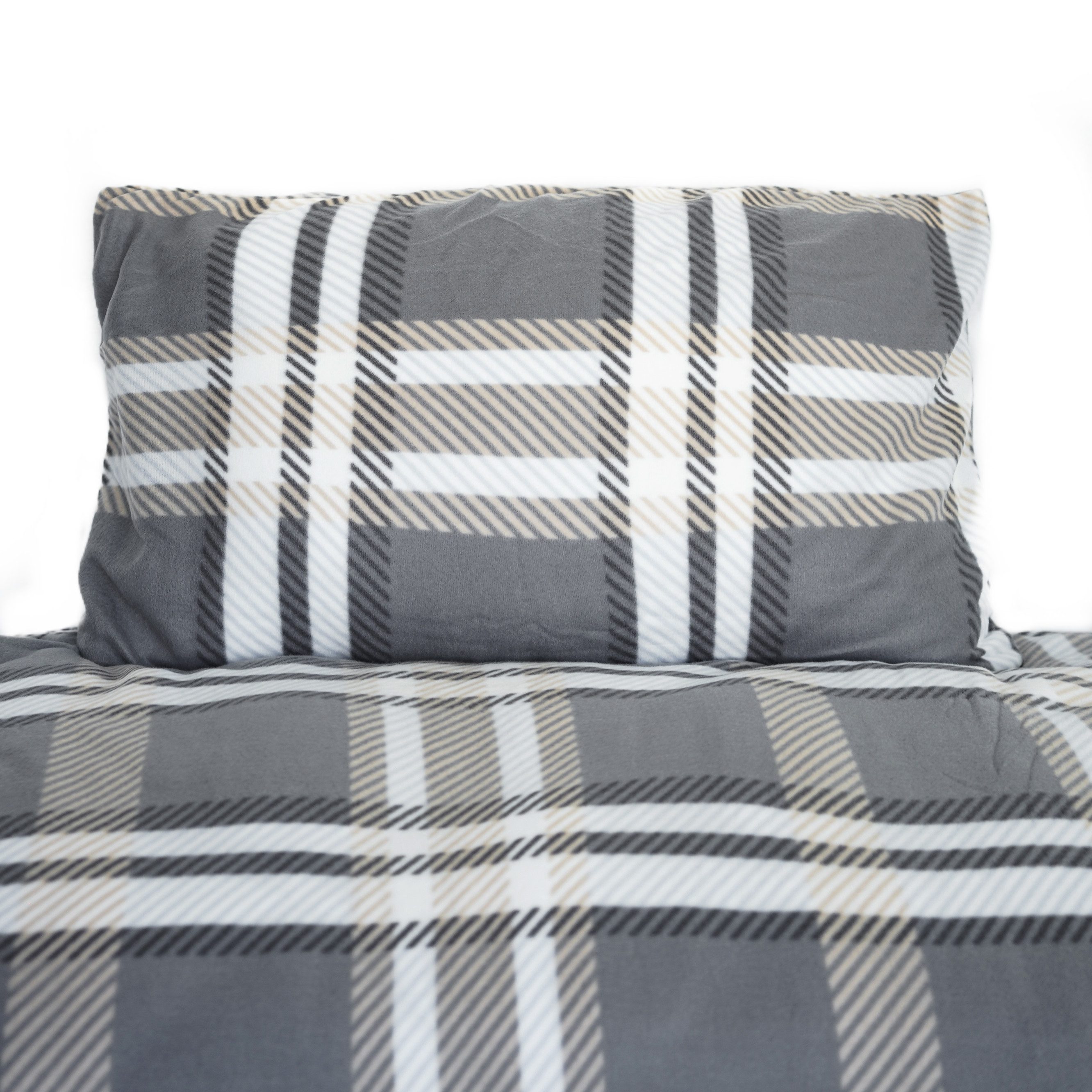 COFI 1453 Bettwäsche Fleece-Bettwäsche anthrazit kariert 100% Polyester mit Reißverschluss