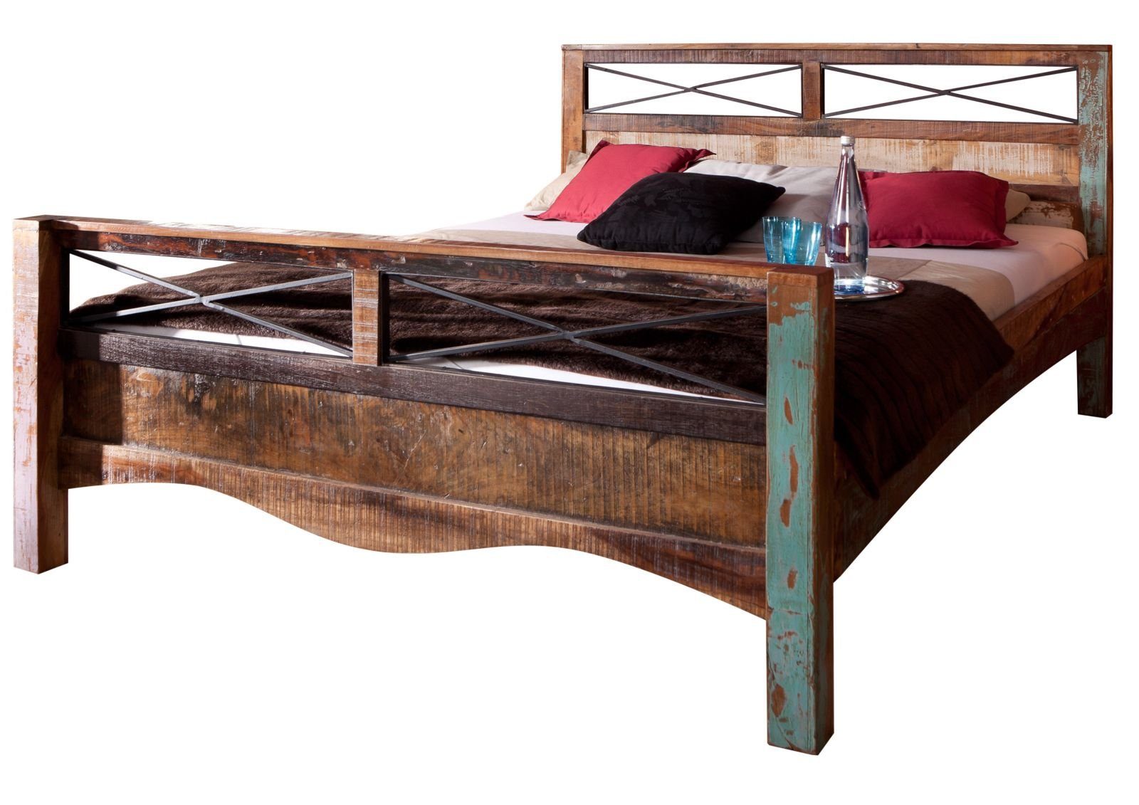 Massivmoebel24 Massivholzbett (Bett Altholz 160x200x100 mehrfarbig lackiert günstig online kaufen
