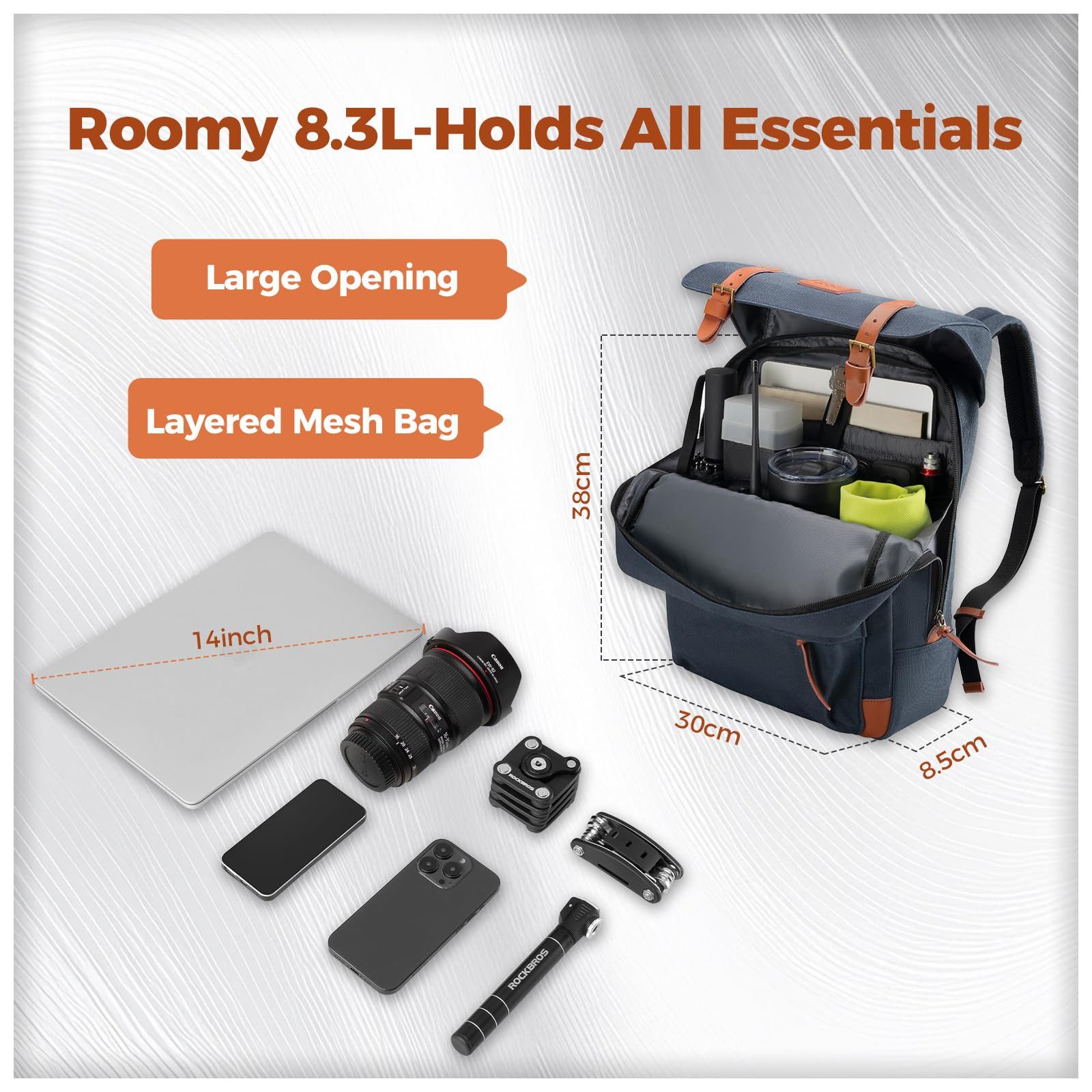 ROCKBROS Fahrradtasche Lenkertasche Rucksack für Brompton Faltrad, mit Laptopfach, kratzfest, multifunktional