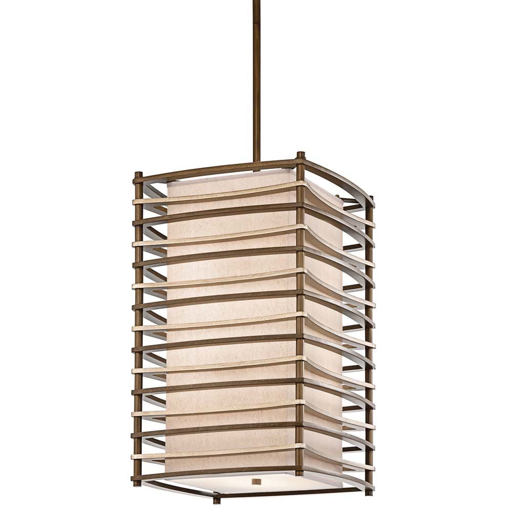 Elstead LIGHTING Hängeleuchte, Leuchtmittel nicht inklusive, Hängelampe Deckenleuchte Pendellampe Holz Leinen Glas Bronze D