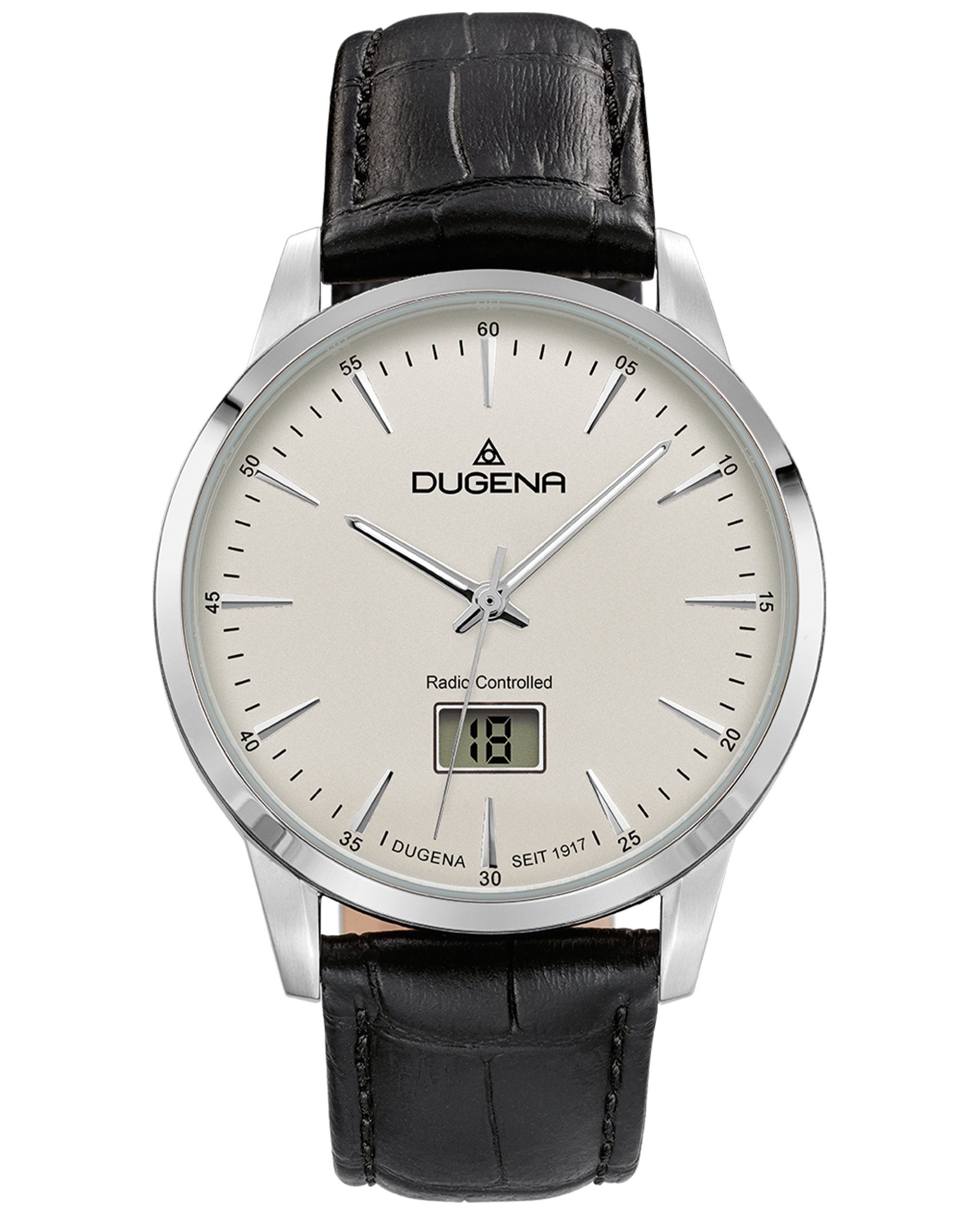 Dugena Funkuhr Dugena Herren-Uhr Momentum Funk Quarz Leder-Armband Schwarz 4460859