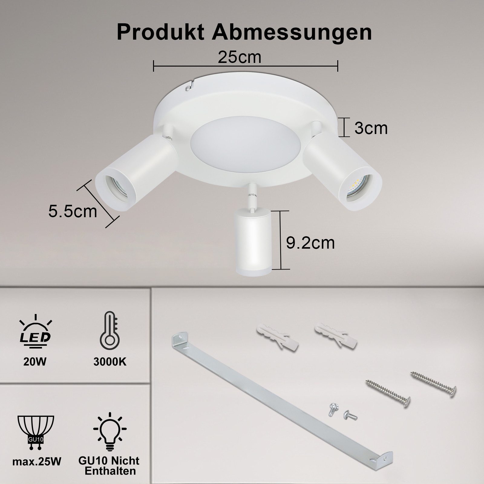 ZMH Deckenstrahler 3 Flammig Schwarz/Weiß GU10 günstig online kaufen