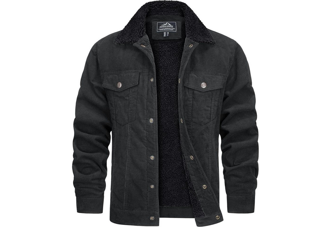 LuxusKollektion Cordjacke Cordjacke Herren Gefütterte Cargo Winter Teddyfellkragen XL Dunkelgrau