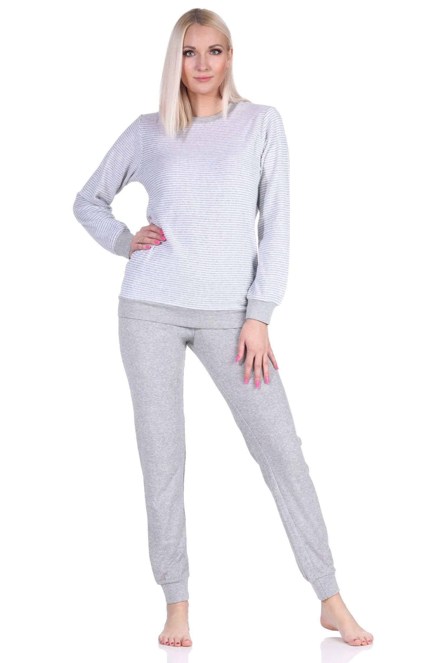 Normann Pyjama Damen Frottee langarm Schlafanzug mit Bündchen - auch in Übergröße grau