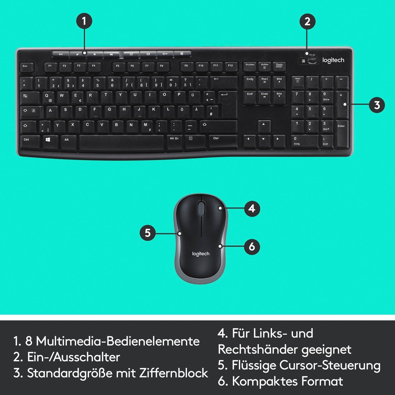 Logitech Wireless und Maus-Set Combo Tastatur- MK270