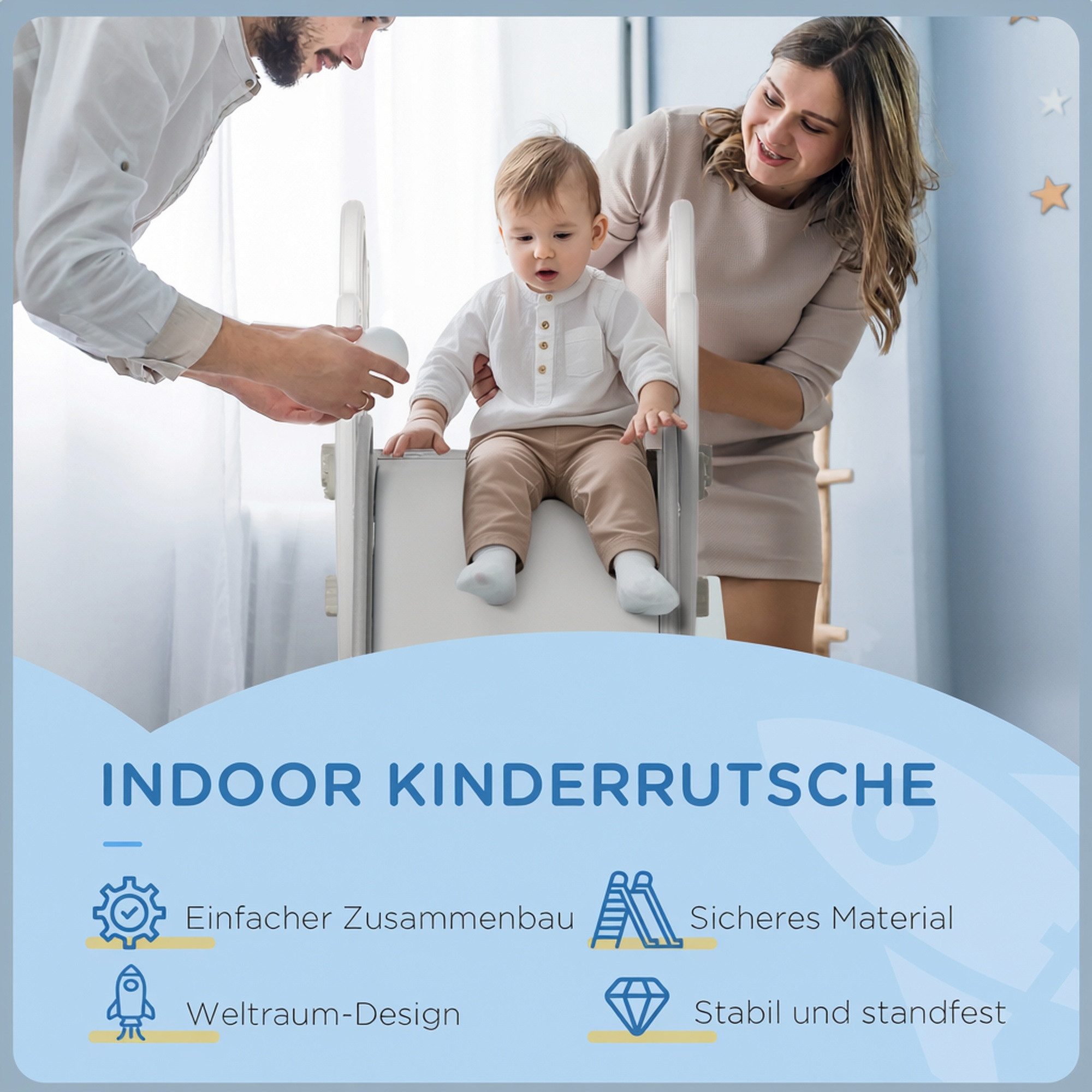 AIYAPLAY Rutscher Kinder Rutsche mit Raketen-Design, Leiter, Rutsche, (Kleinkinderrutsche, 1-tlg., Kinderrutsche), Grau 157 x 46,5 x 80 cm – Bild 4 von 5