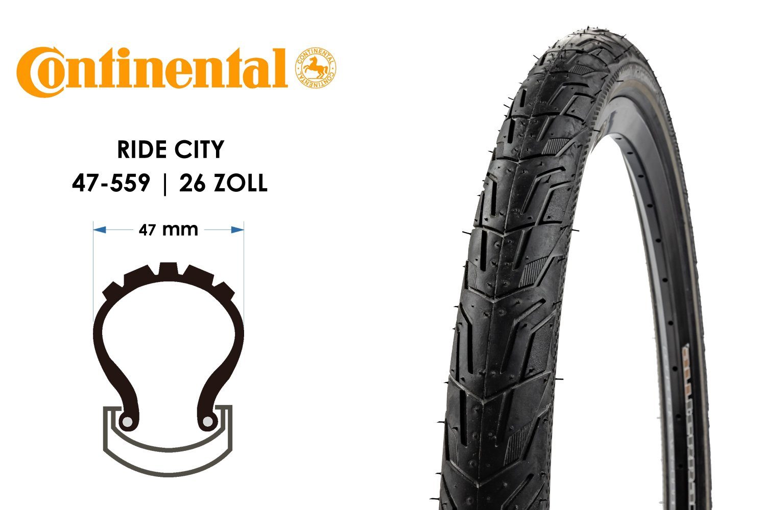 CONTINENTAL Fahrradreifen 26 Zoll Fahrrad Reifen Continental Ride City 26x1.