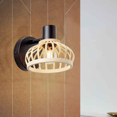 Lightbox Wandstrahler, ohne Leuchtmittel, schwenkbarer Wandstrahler mit Bambus Schirm, 15 x 15x 21 cm, E14