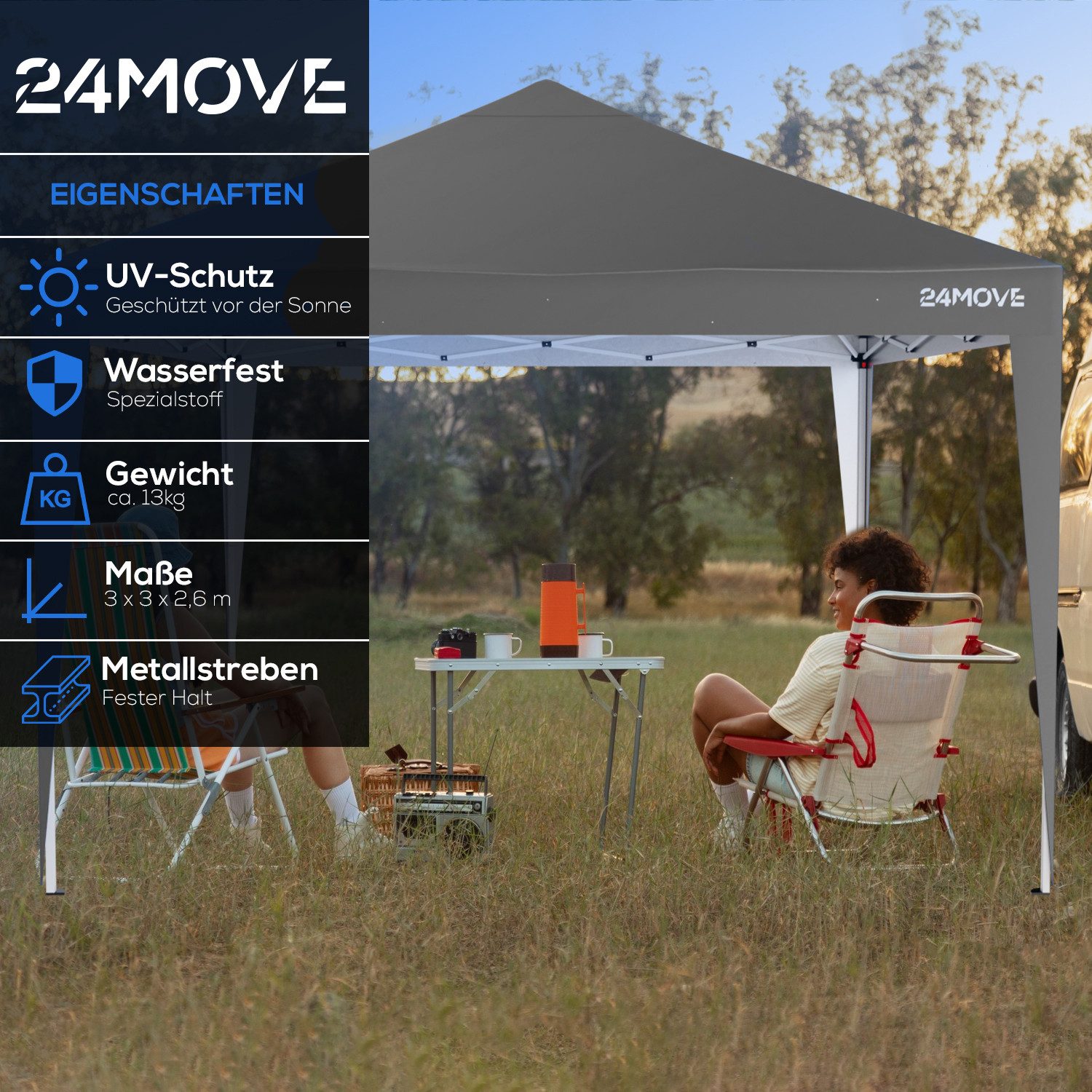 24Move Pavillon Faltpavillon Gartenzelt, Partyzelt SANTOS mit 4 Säulen, (Po günstig online kaufen