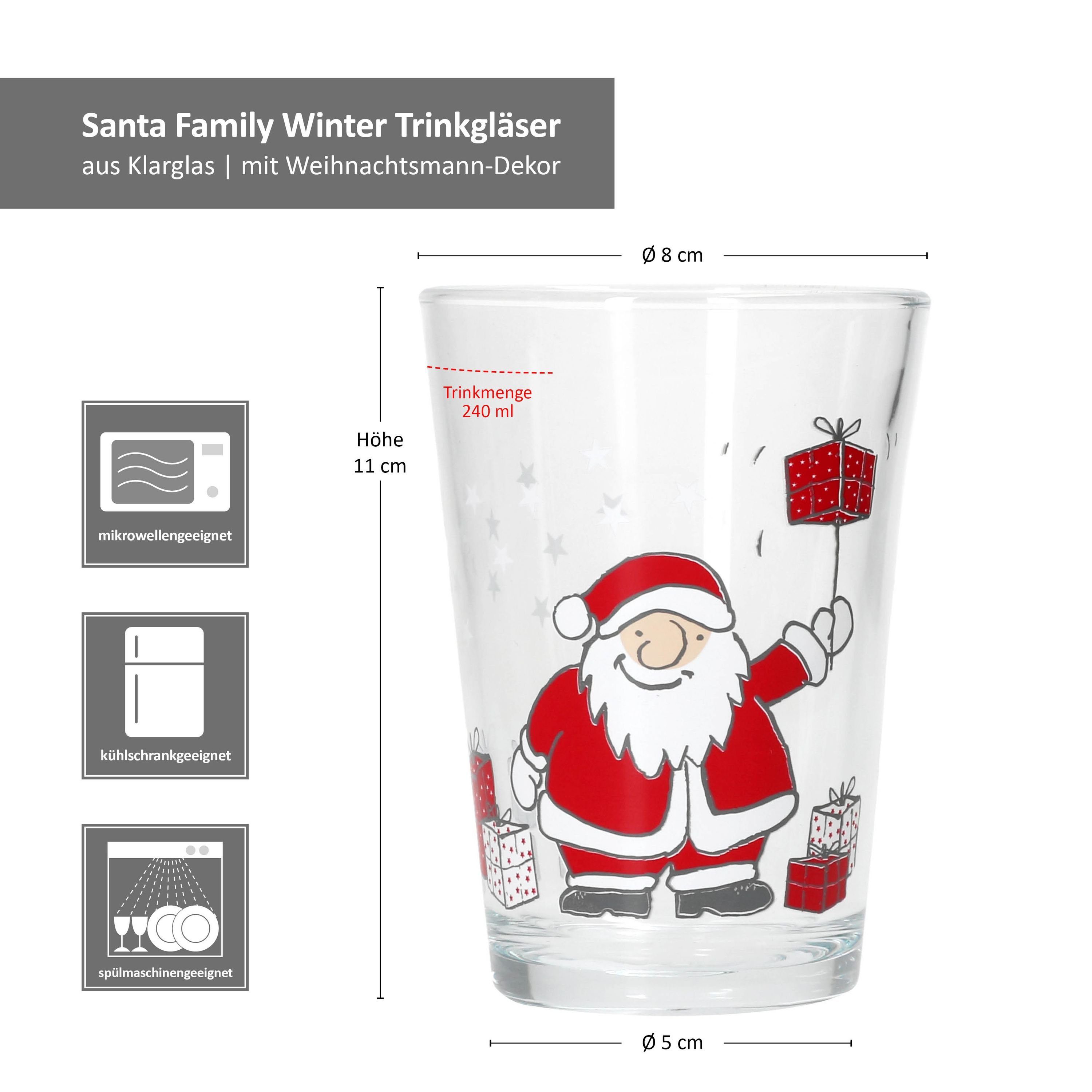 Ritzenhoff & Breker Glas Ritzenhoff Santa Family Winter 6x Glühweingläser 240ml H11cm, Glas, Weihnachtsgeschirr, Weihnachten, Weihnachtsset, Geschirr