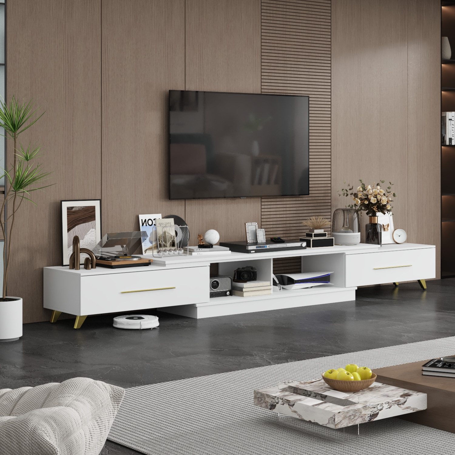 FUFU&GAGA Lowboard 261*29*38cm, Weiß, MDF günstig online kaufen