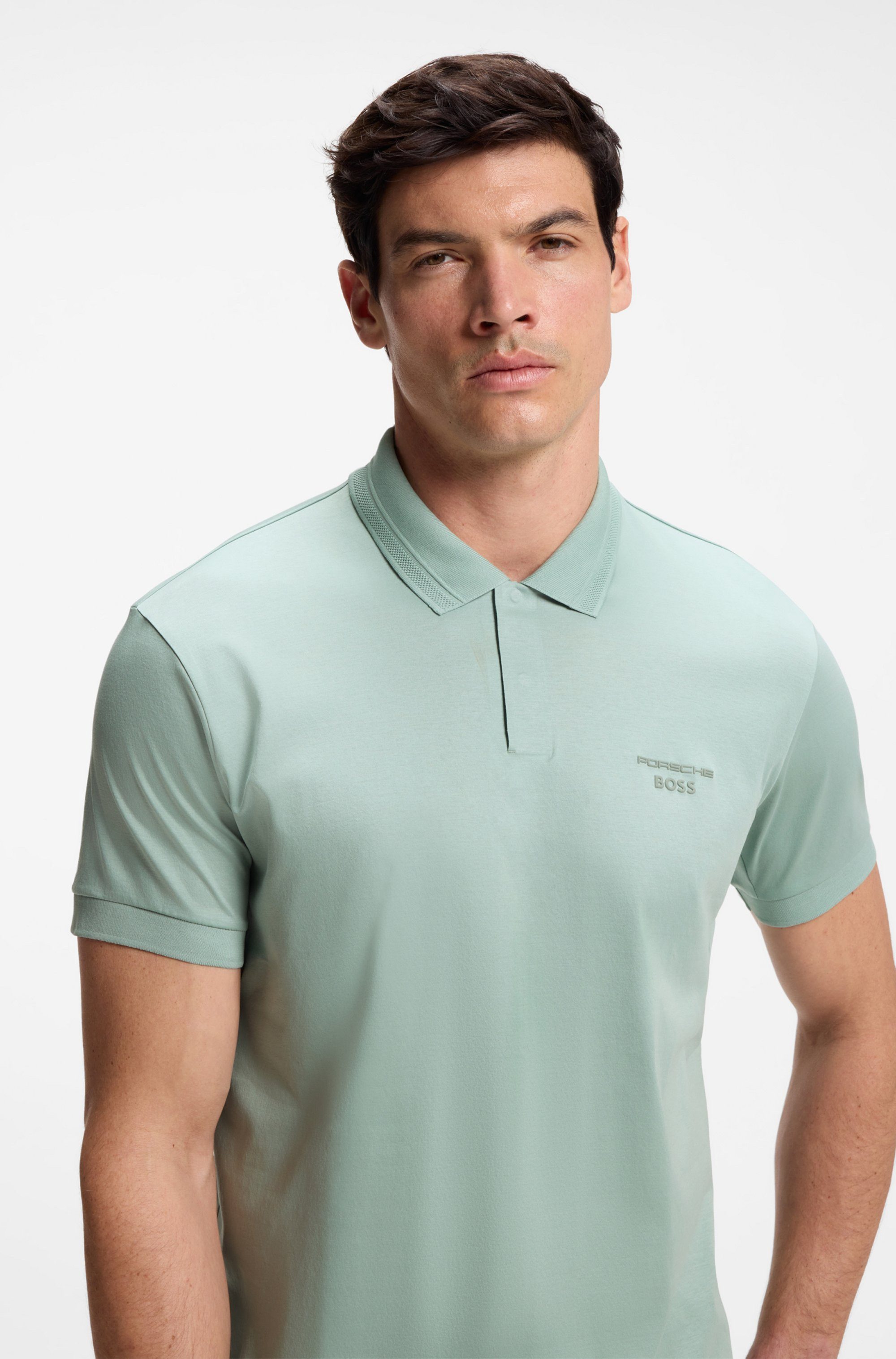 BOSS GREEN Poloshirt Porsche Spirit 70 Capsule Collection Premium Herrenmode Innovative Geruchskontroll-Technologie HEIQ MINT