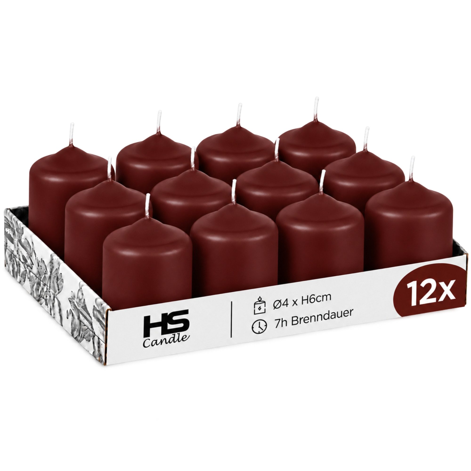 HS Candle Stumpenkerze Set kompakt und unparfümiert, Ø4cm x H6 cm (12-tlg., Dekolicht), bis zu 7h Brenndauer je Kerze, Wachsmischung, Made in EU